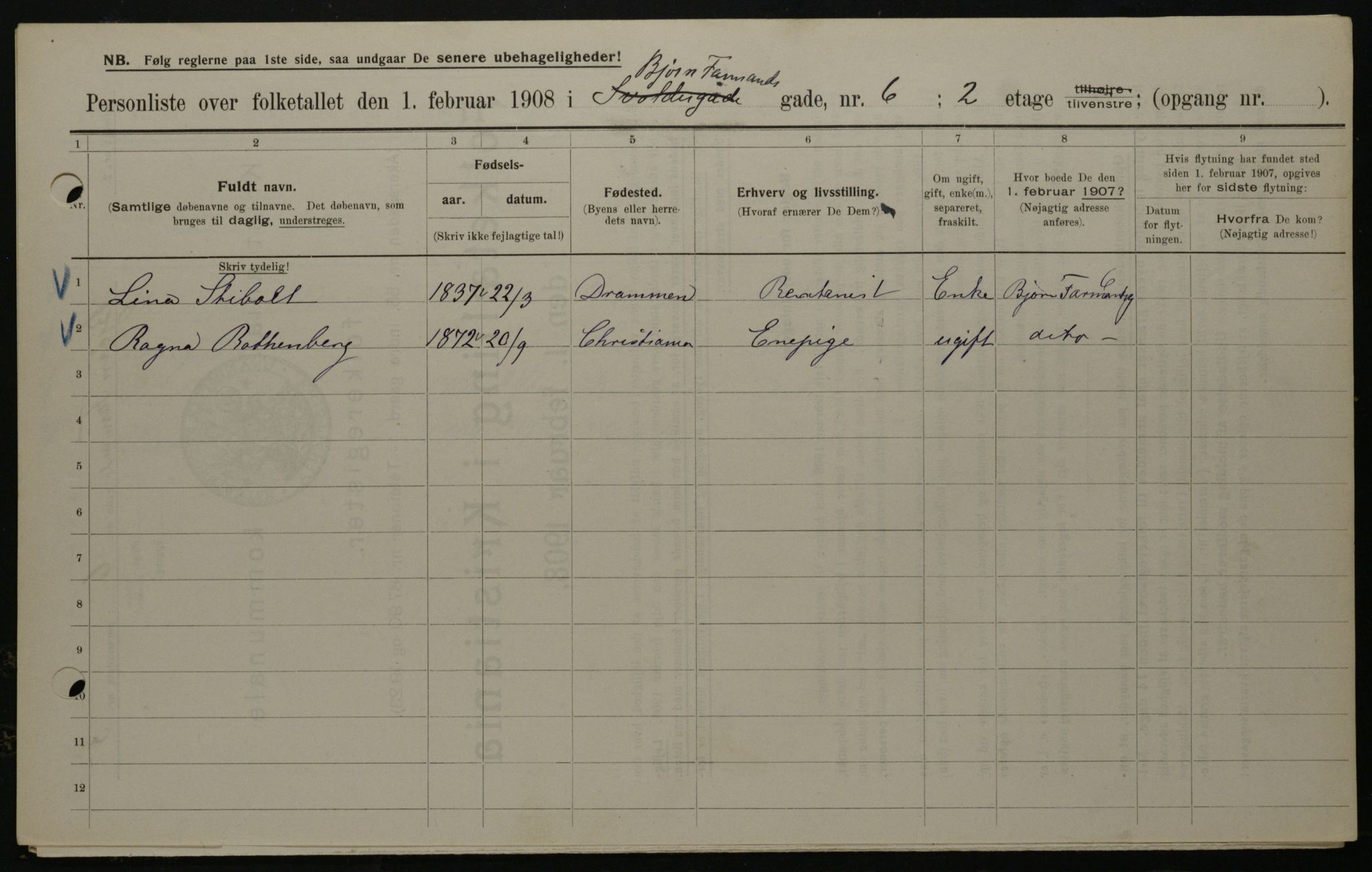 OBA, Municipal Census 1908 for Kristiania, 1908, p. 6465