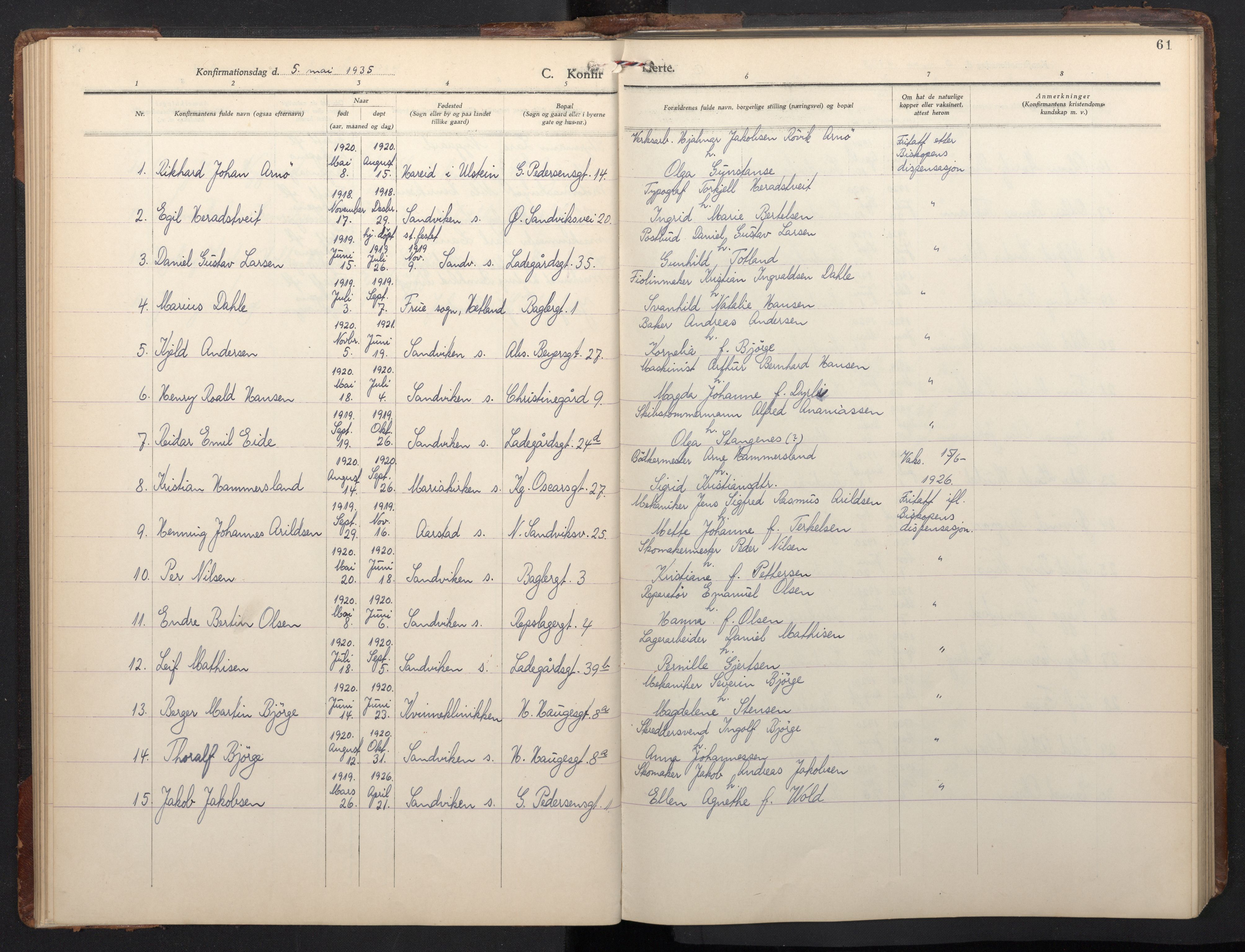 St. Olavs Sokneprestembete, SAB/A-78101/H/Hab: Parish register (copy) no. B 1, 1928-1968, p. 60b-61a