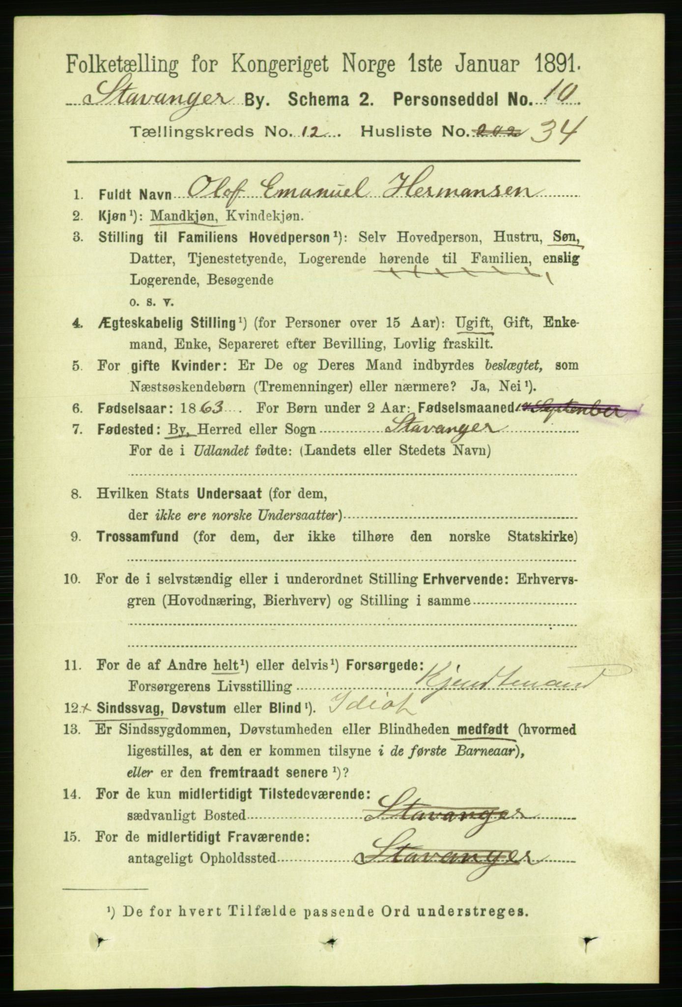 RA, 1891 census for 1103 Stavanger, 1891, p. 15309