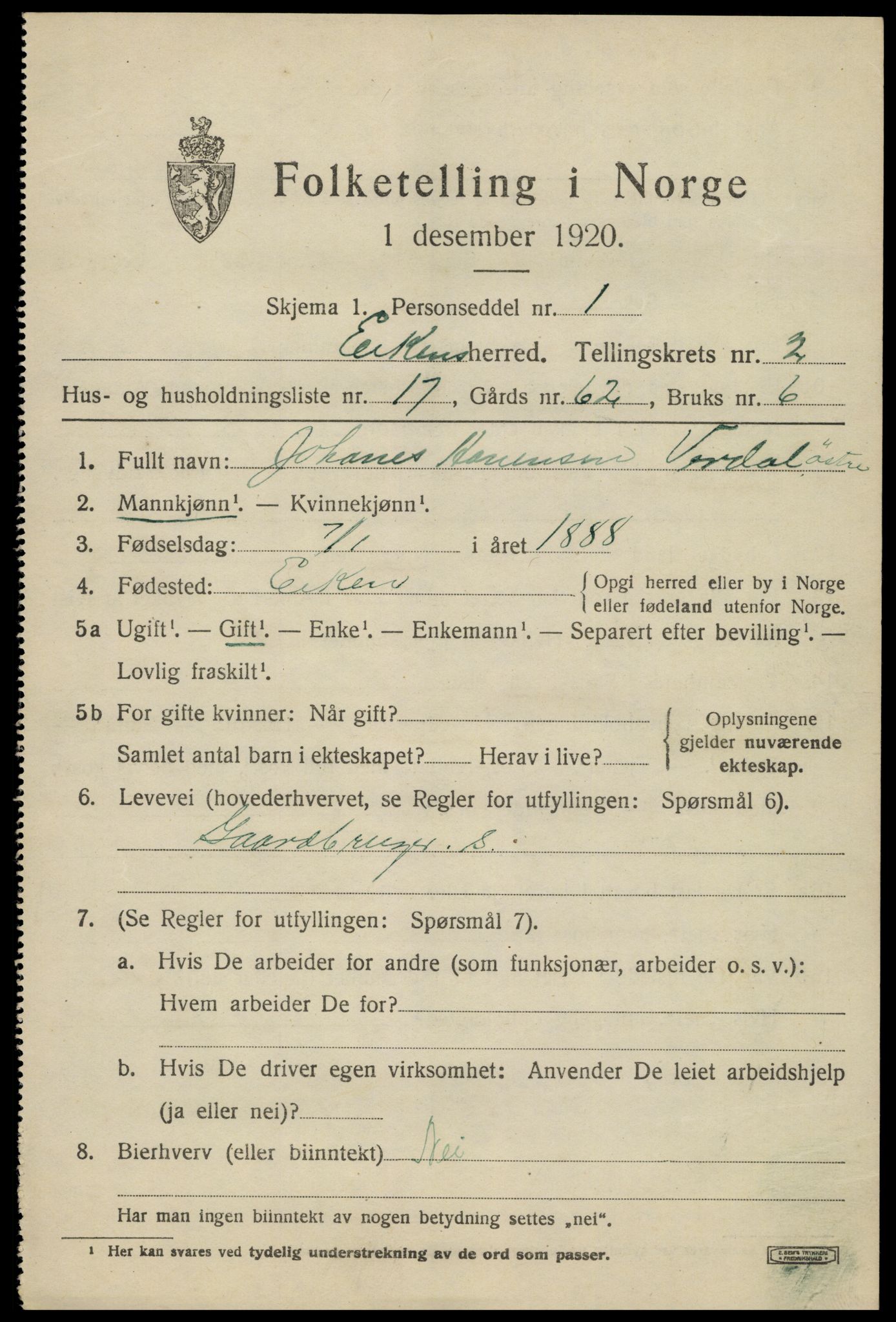 SAK, 1920 census for Eiken, 1920, p. 929