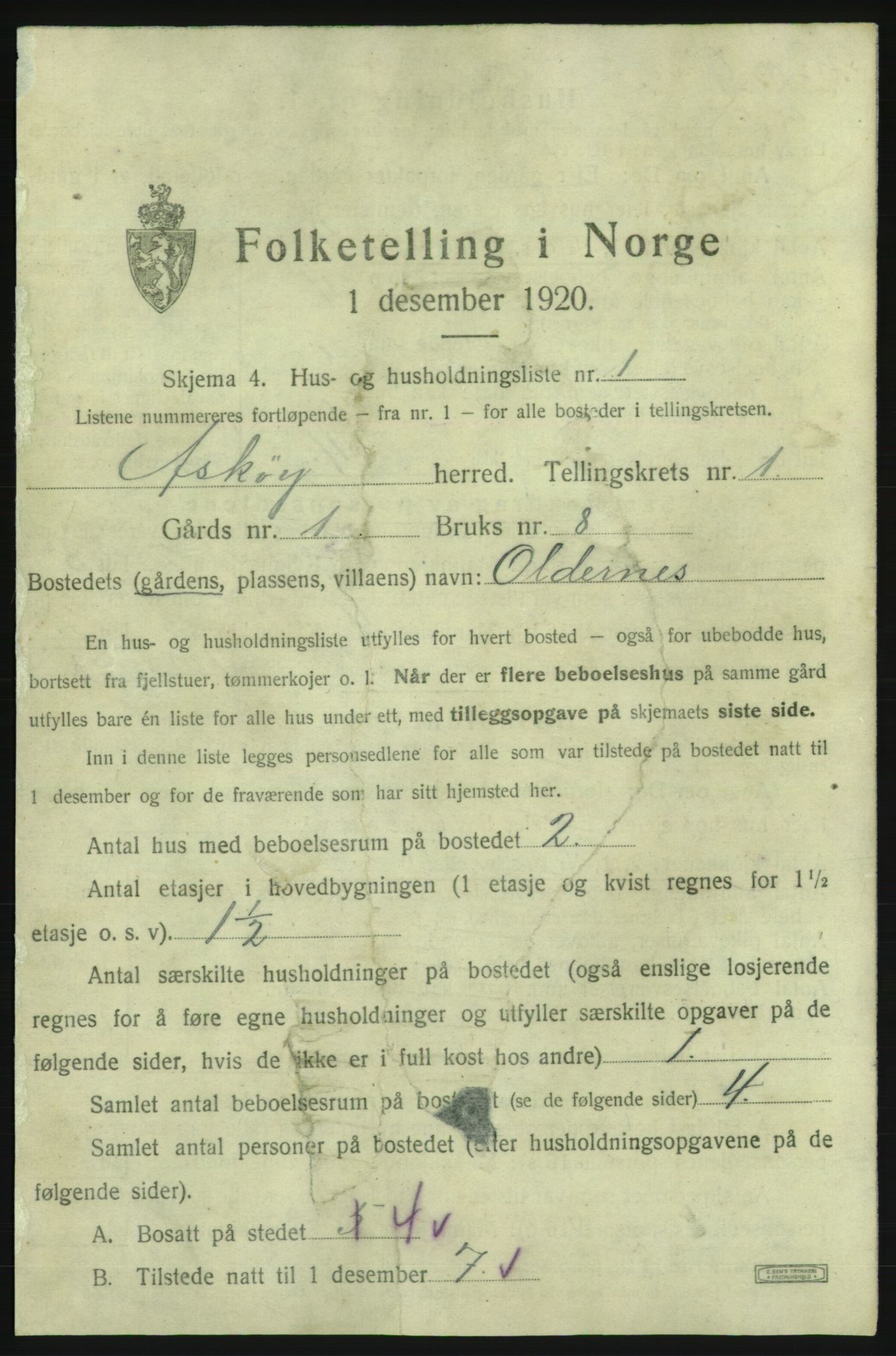 SAB, 1920 census for Askøy, 1920, p. 50