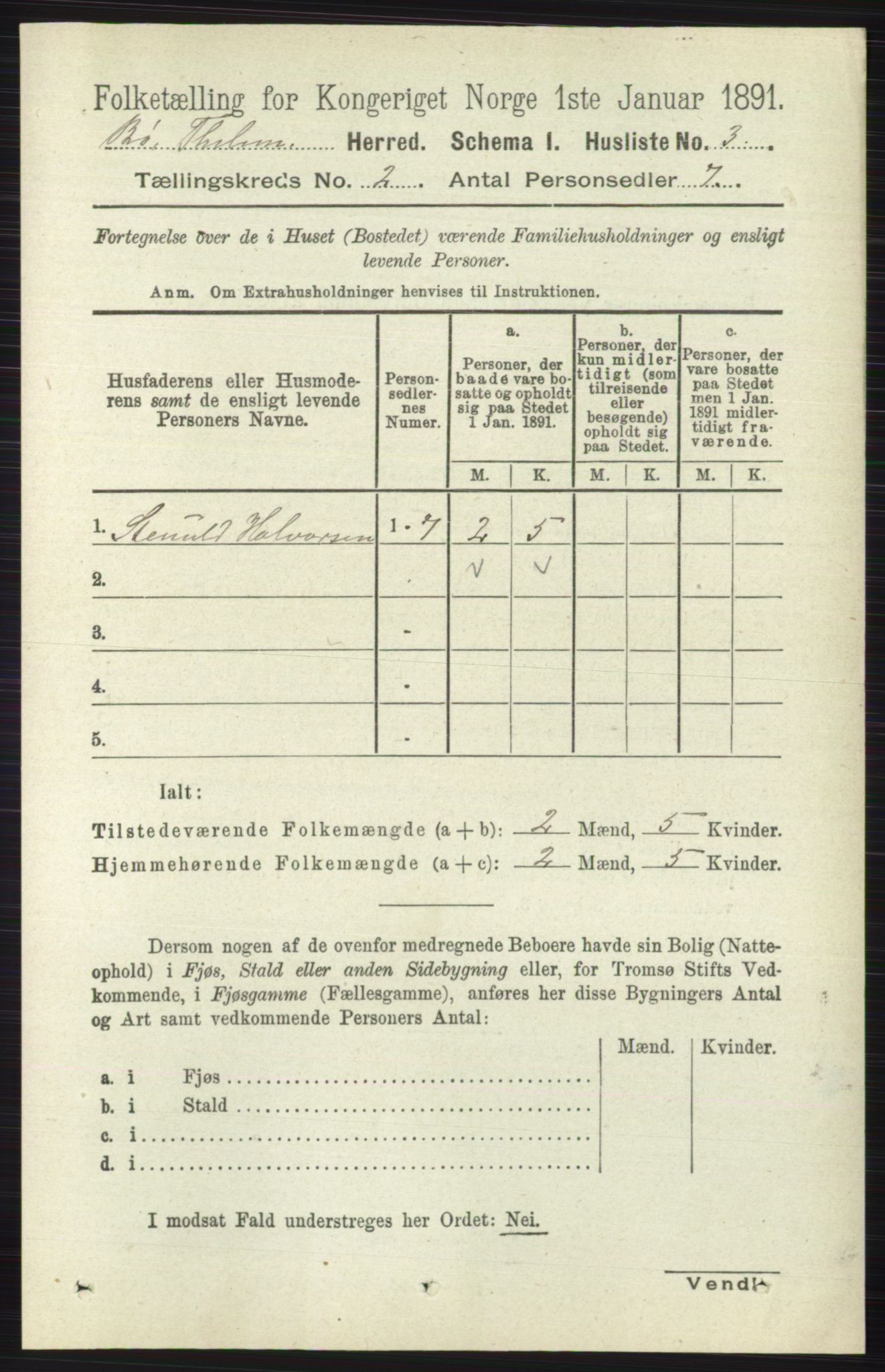 RA, 1891 census for 0821 Bø, 1891, p. 622