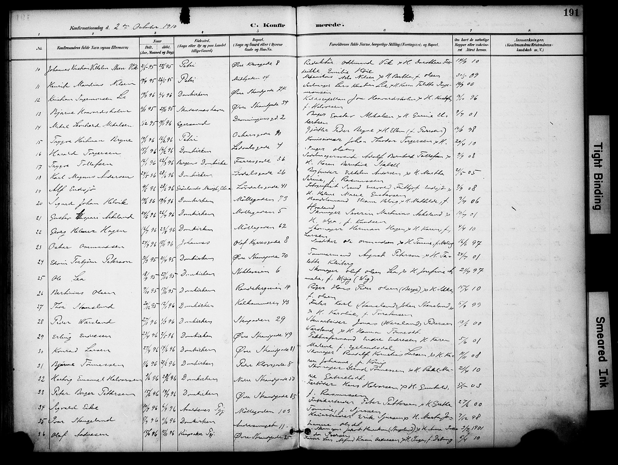 Domkirken sokneprestkontor, AV/SAST-A-101812/001/30/30BA/L0031: Parish register (official) no. A 30, 1896-1916, p. 191