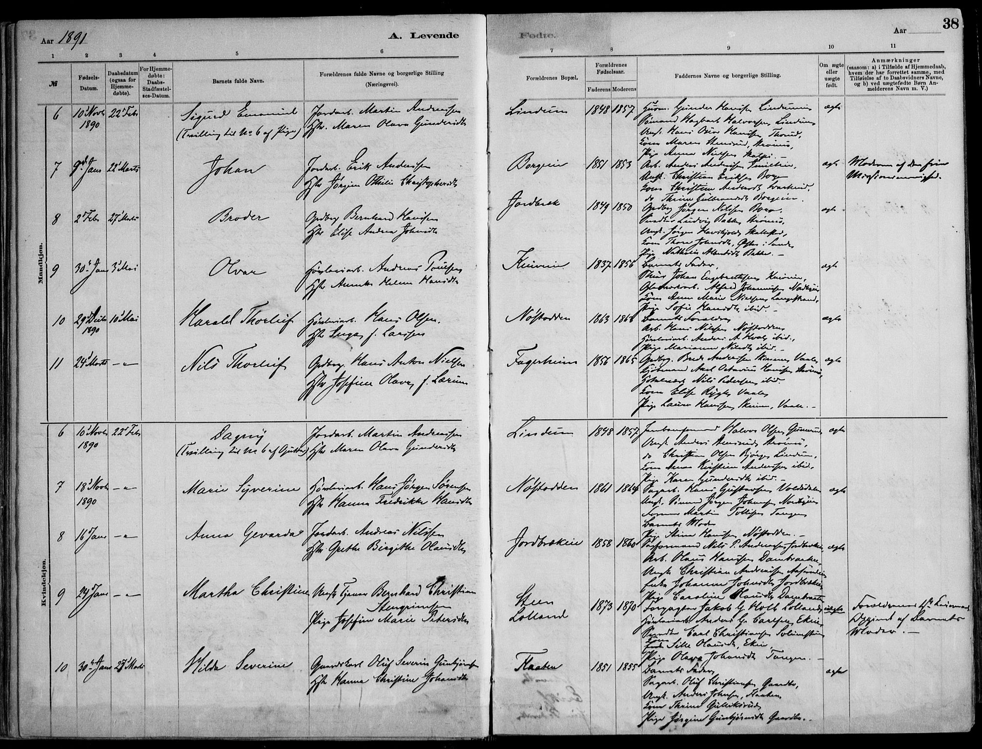 Skoger kirkebøker, AV/SAKO-A-59/F/Fa/L0006: Parish register (official) no. I 6, 1885-1910, p. 38