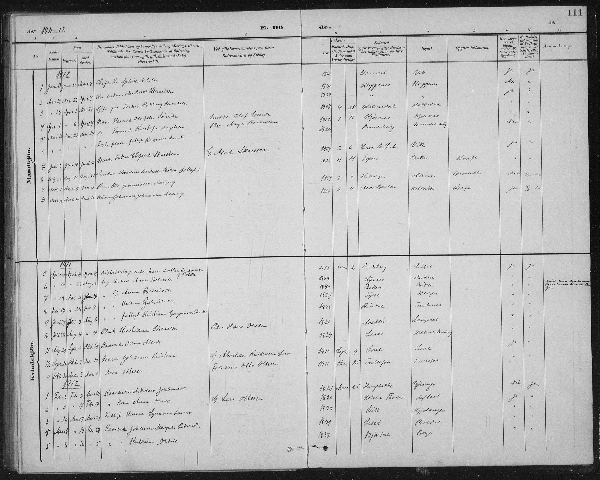 Fjaler sokneprestembete, AV/SAB-A-79801/H/Hab/Habb/L0002: Parish register (copy) no. B 2, 1895-1915, p. 111