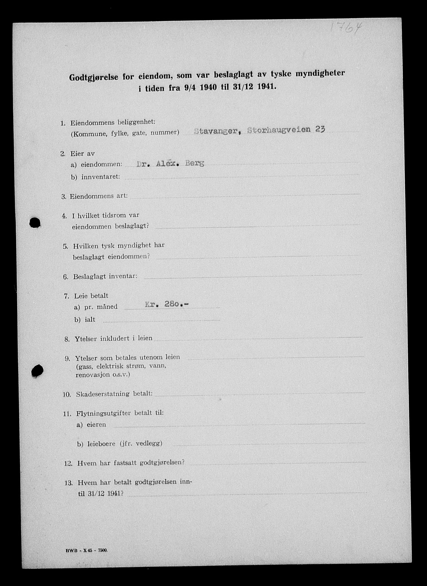 Justisdepartementet, Tilbakeføringskontoret for inndratte formuer, AV/RA-S-1564/I/L1014: Godtgjørelse for beslaglagt eiendom, 1940-1941, p. 8