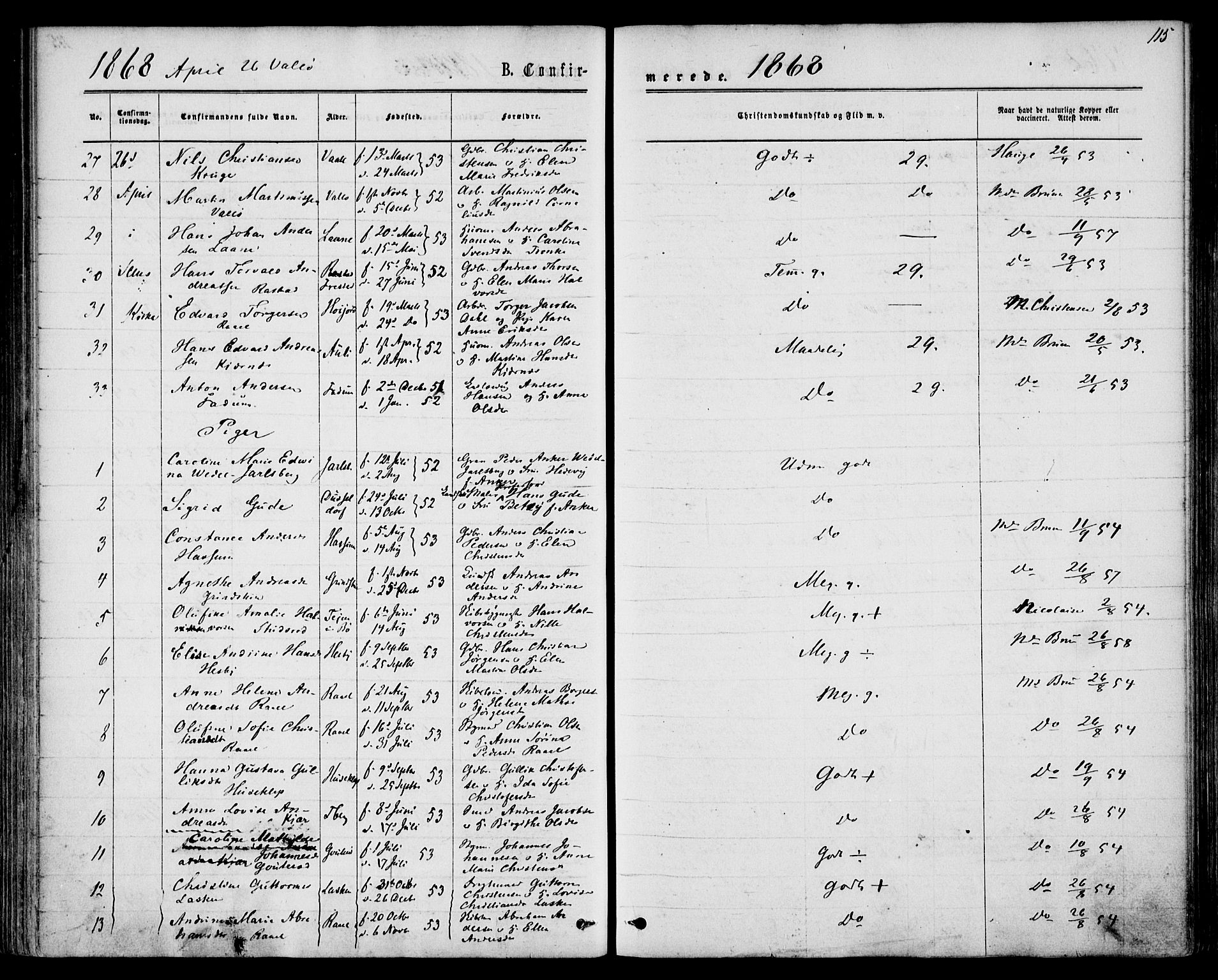 Sem kirkebøker, AV/SAKO-A-5/F/Fa/L0008: Parish register (official) no. I 8, 1866-1873, p. 115