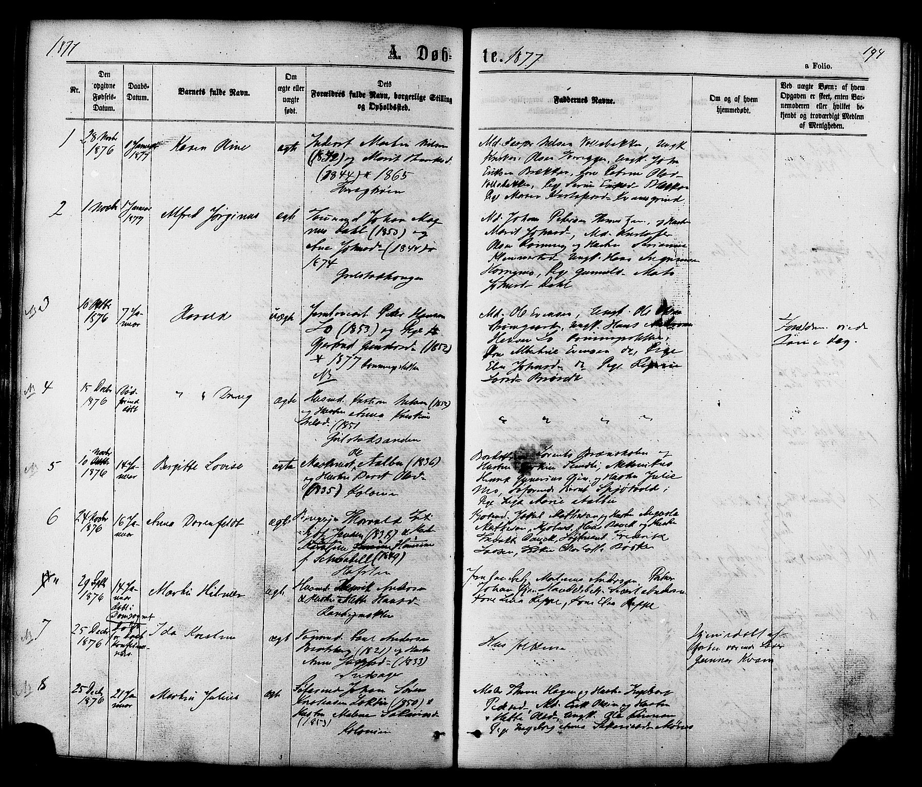 Ministerialprotokoller, klokkerbøker og fødselsregistre - Sør-Trøndelag, SAT/A-1456/606/L0293: Parish register (official) no. 606A08, 1866-1877, p. 194