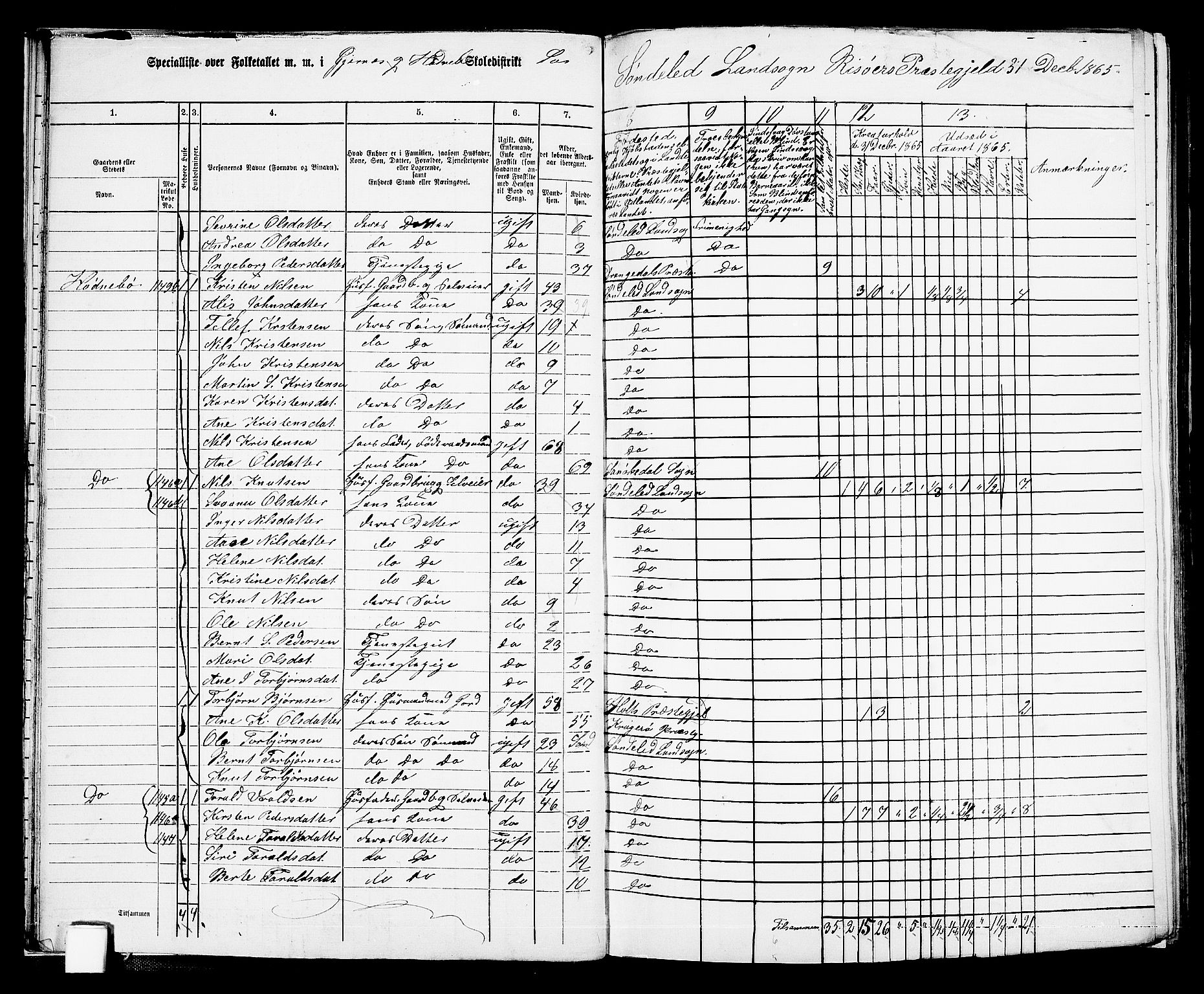 RA, 1865 census for Risør/Søndeled, 1865, p. 22