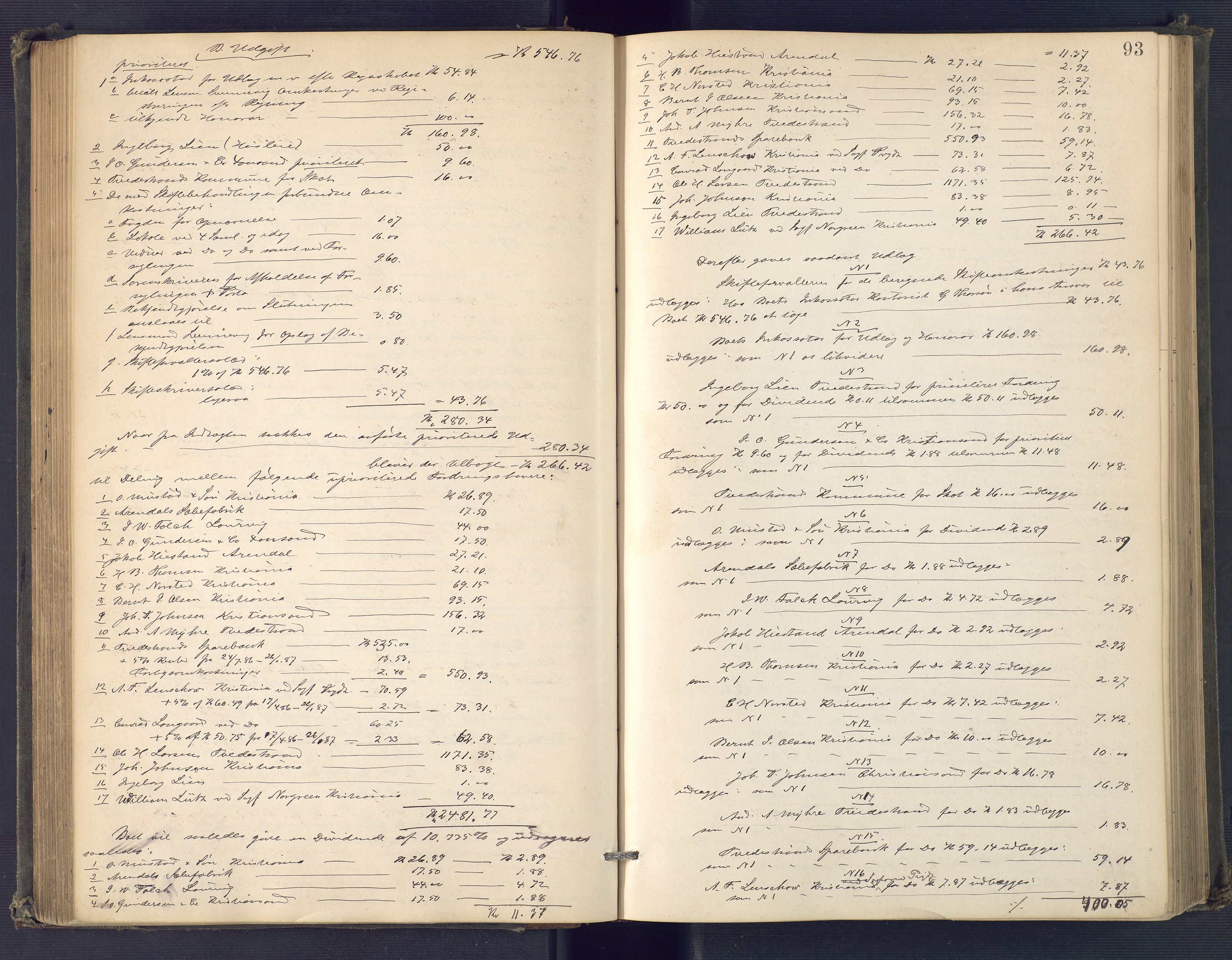 Holt sorenskriveri, SAK/1221-0002/H/Hc/L0034: Skifteutlodningsprotokoll nr. 9, 1884-1890, p. 92b-93a