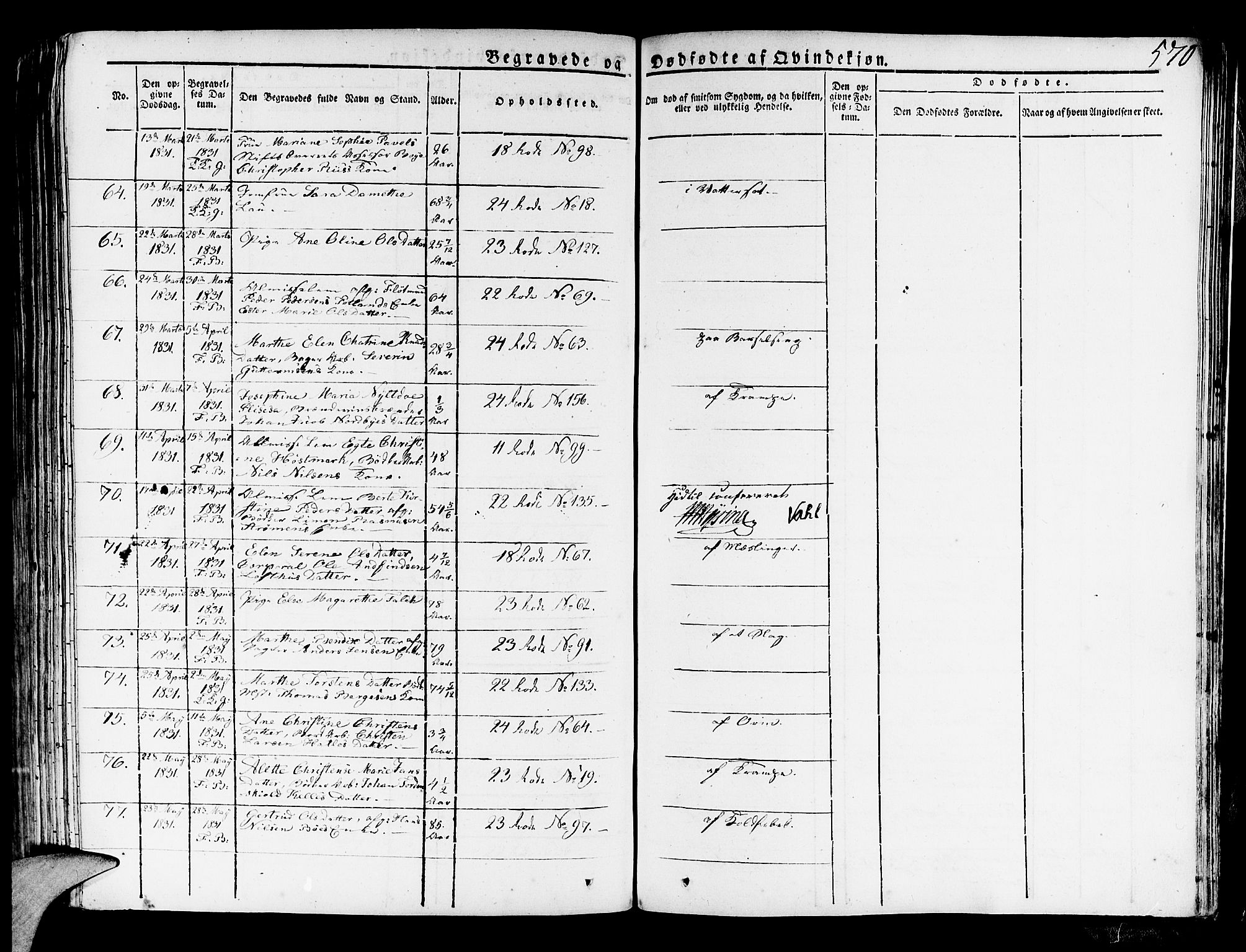 Korskirken sokneprestembete, SAB/A-76101/H/Haa/L0014: Parish register (official) no. A 14, 1823-1835, p. 570