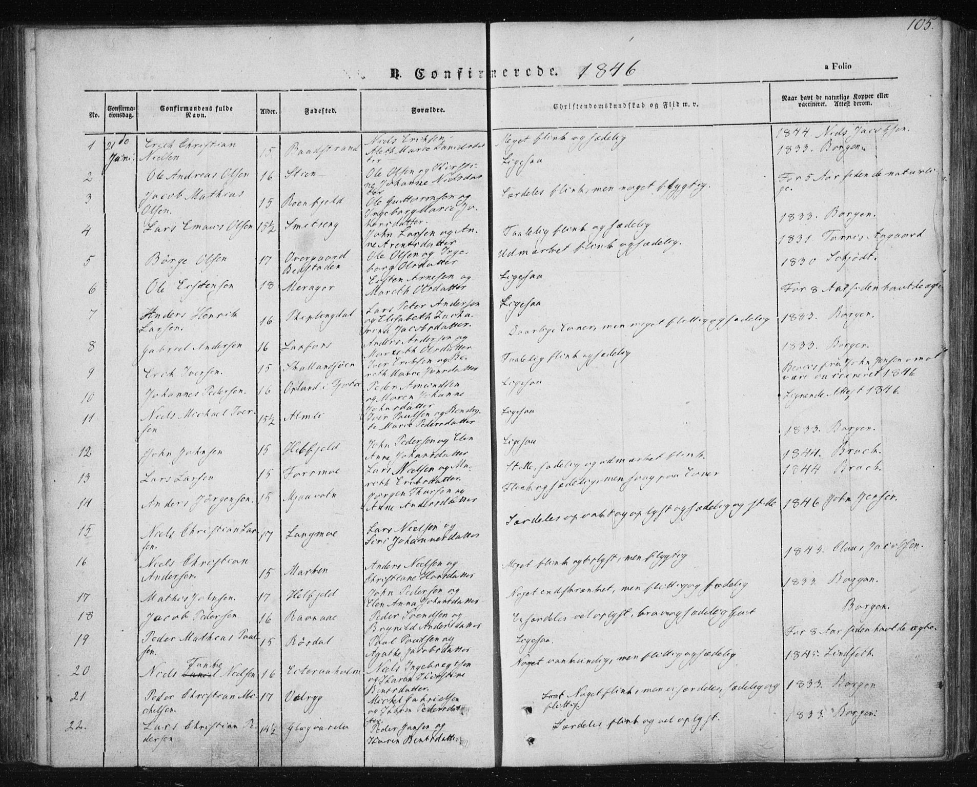 Ministerialprotokoller, klokkerbøker og fødselsregistre - Nordland, AV/SAT-A-1459/820/L0291: Parish register (official) no. 820A12, 1846-1854, p. 105