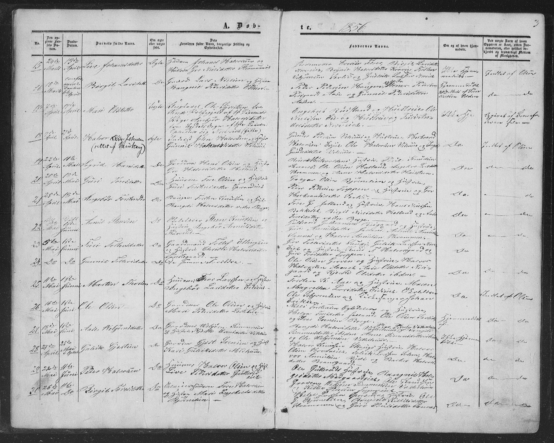 Nore kirkebøker, AV/SAKO-A-238/F/Fa/L0002: Parish register (official) no. I 2, 1856-1871, p. 3