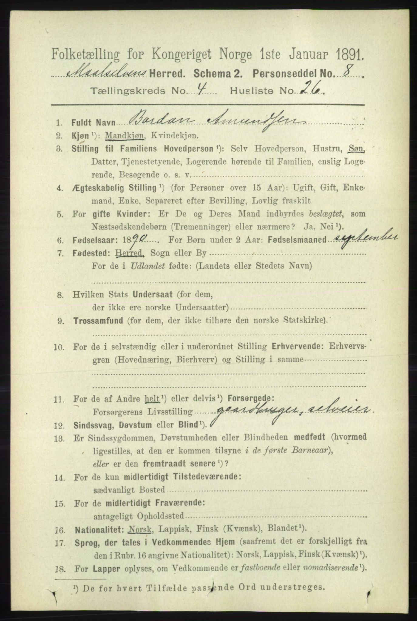 RA, 1891 census for 1924 Målselv, 1891, p. 1274