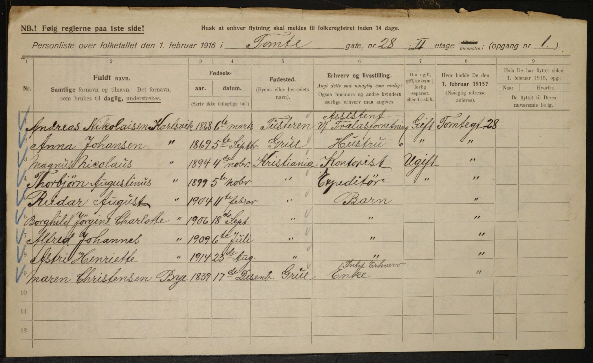 OBA, Municipal Census 1916 for Kristiania, 1916, p. 116929