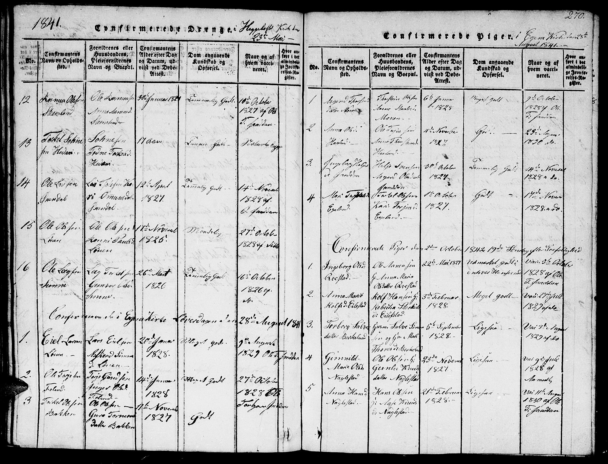 Hægebostad sokneprestkontor, AV/SAK-1111-0024/F/Fb/Fba/L0001: Parish register (copy) no. B 1, 1815-1844, p. 270