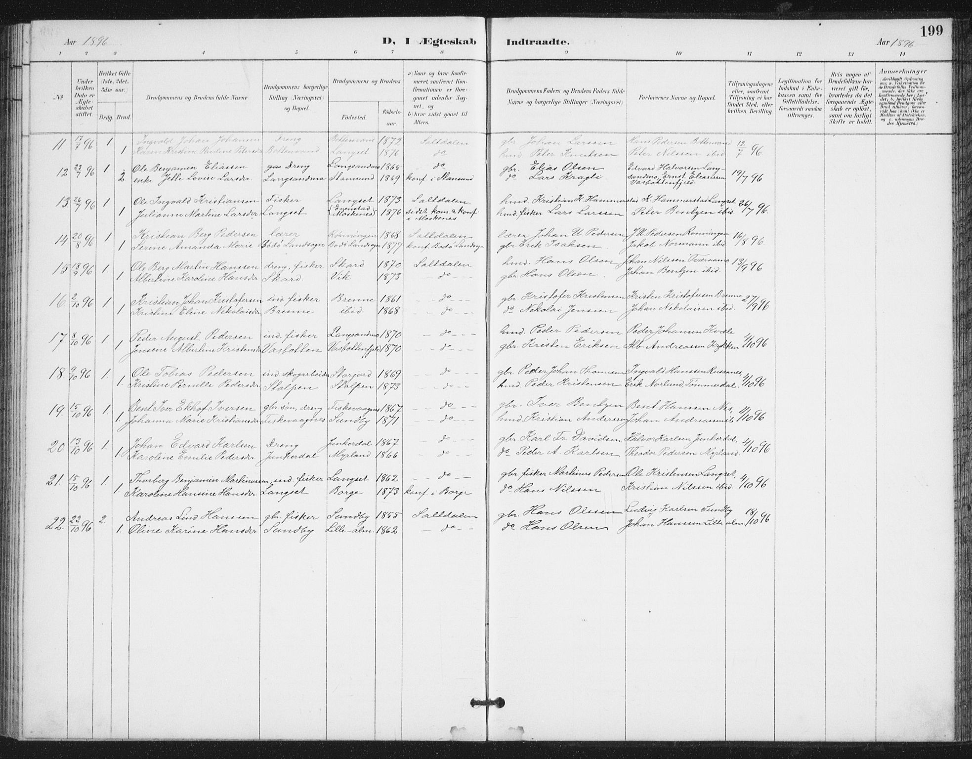 Ministerialprotokoller, klokkerbøker og fødselsregistre - Nordland, AV/SAT-A-1459/847/L0682: Parish register (copy) no. 847C10, 1889-1907, p. 199