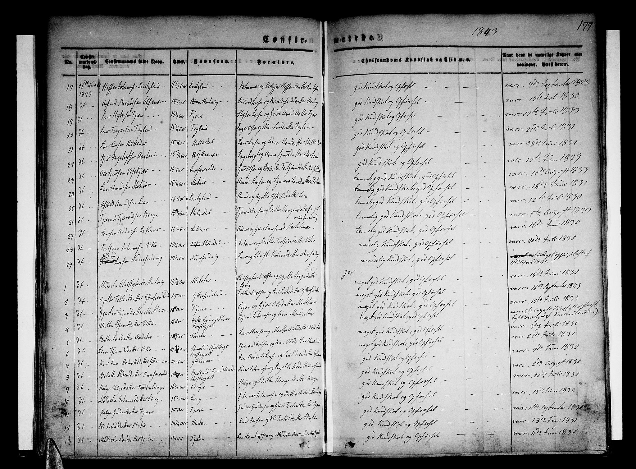 Skånevik sokneprestembete, AV/SAB-A-77801/H/Haa: Parish register (official) no. A 4, 1828-1848, p. 177