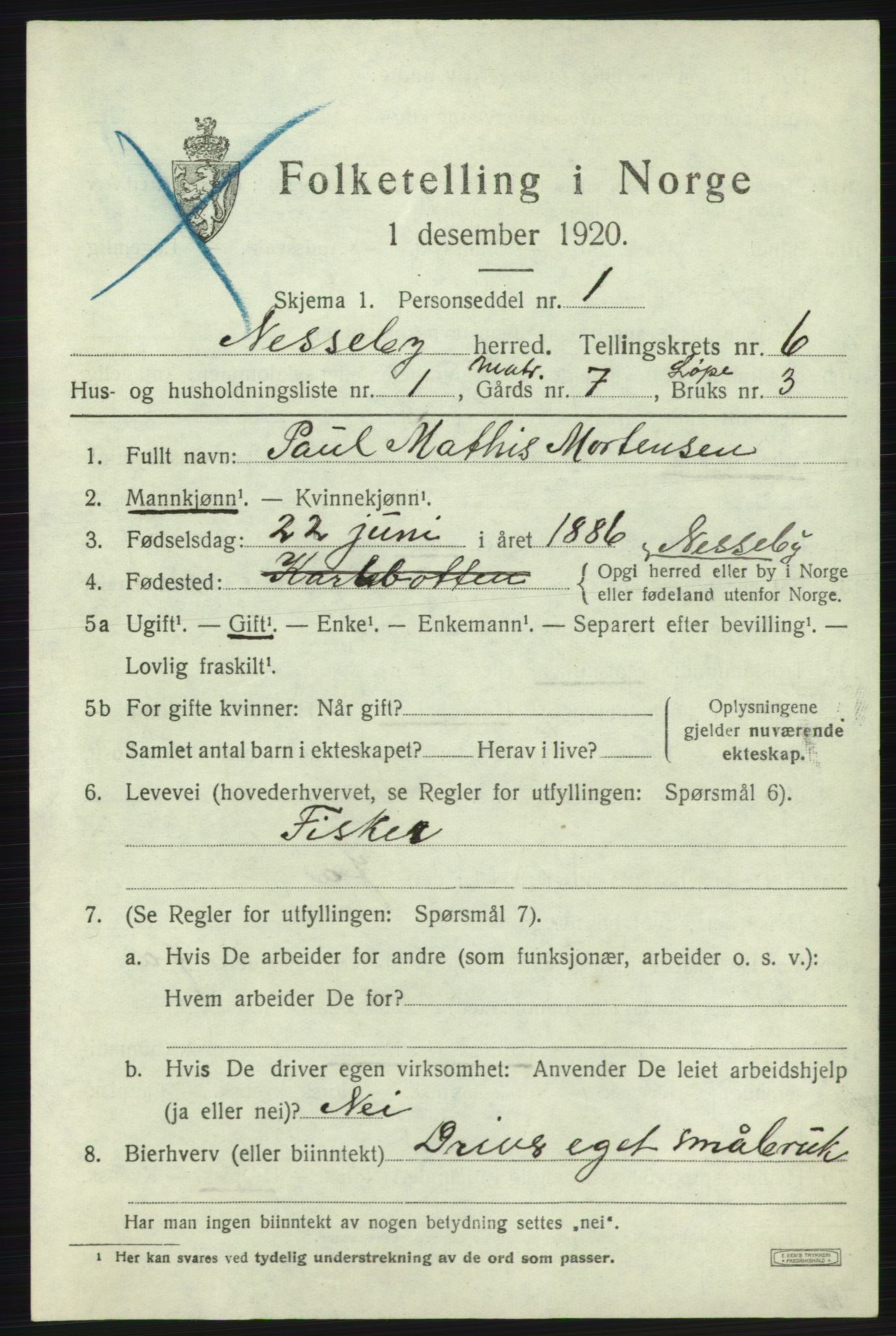 SATØ, 1920 census for Nesseby, 1920, p. 2454