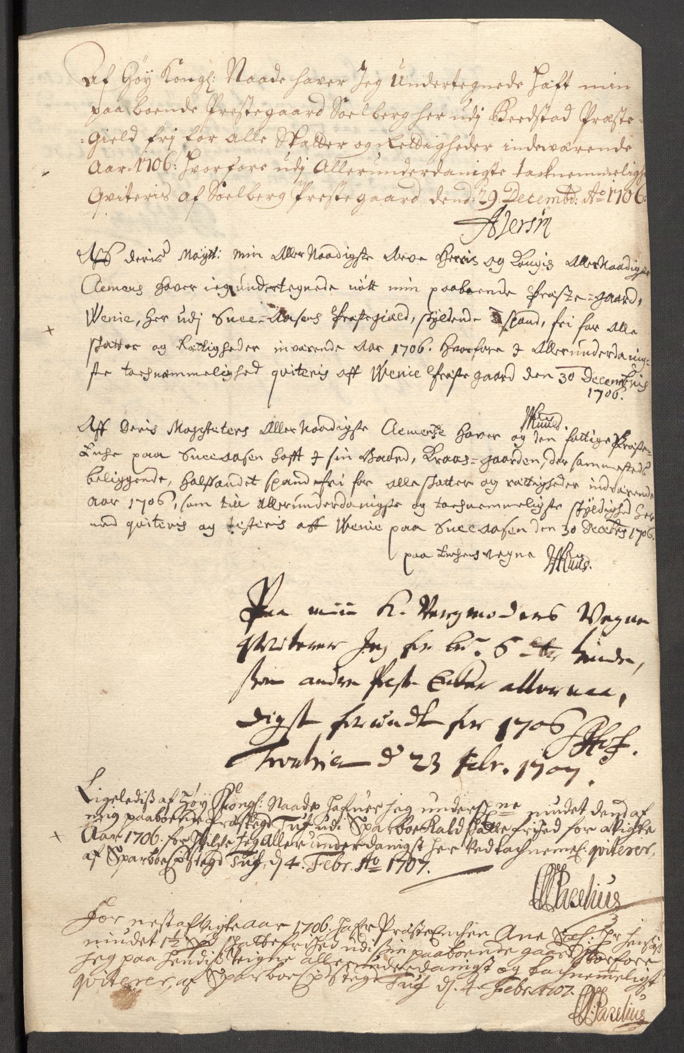 Rentekammeret inntil 1814, Reviderte regnskaper, Fogderegnskap, RA/EA-4092/R63/L4315: Fogderegnskap Inderøy, 1706-1707, p. 176