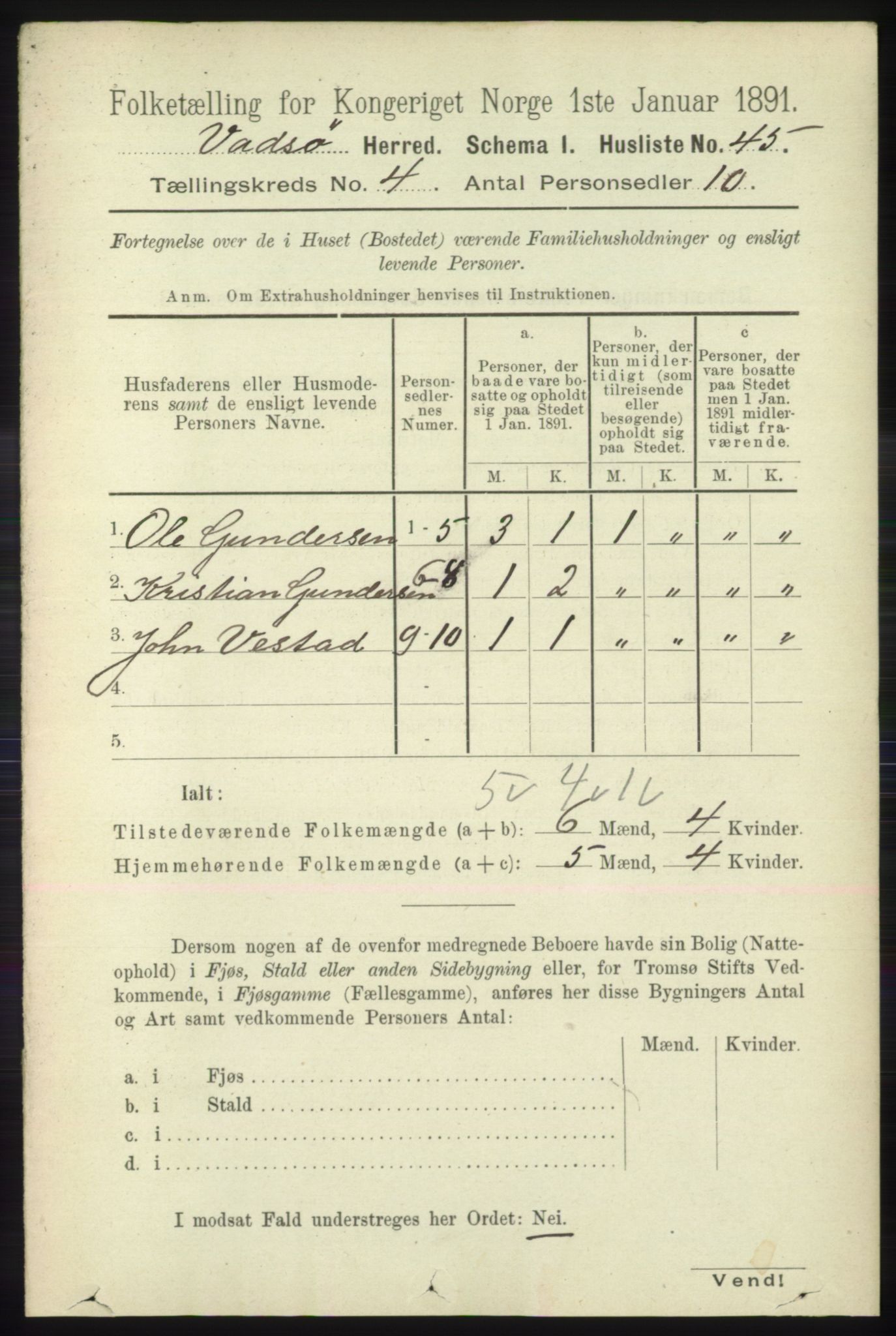 RA, 1891 census for 2029 Vadsø, 1891, p. 1188