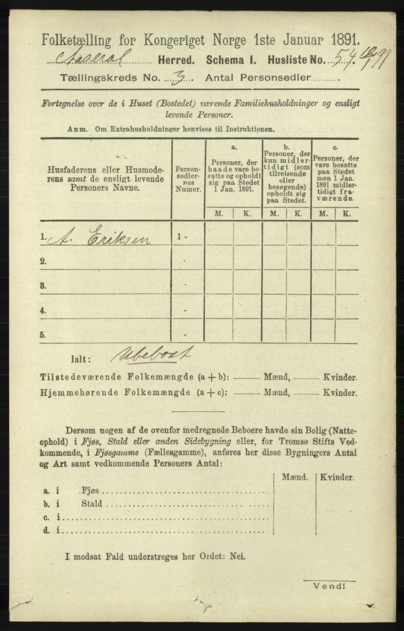 RA, 1891 census for 1026 Åseral, 1891, p. 777