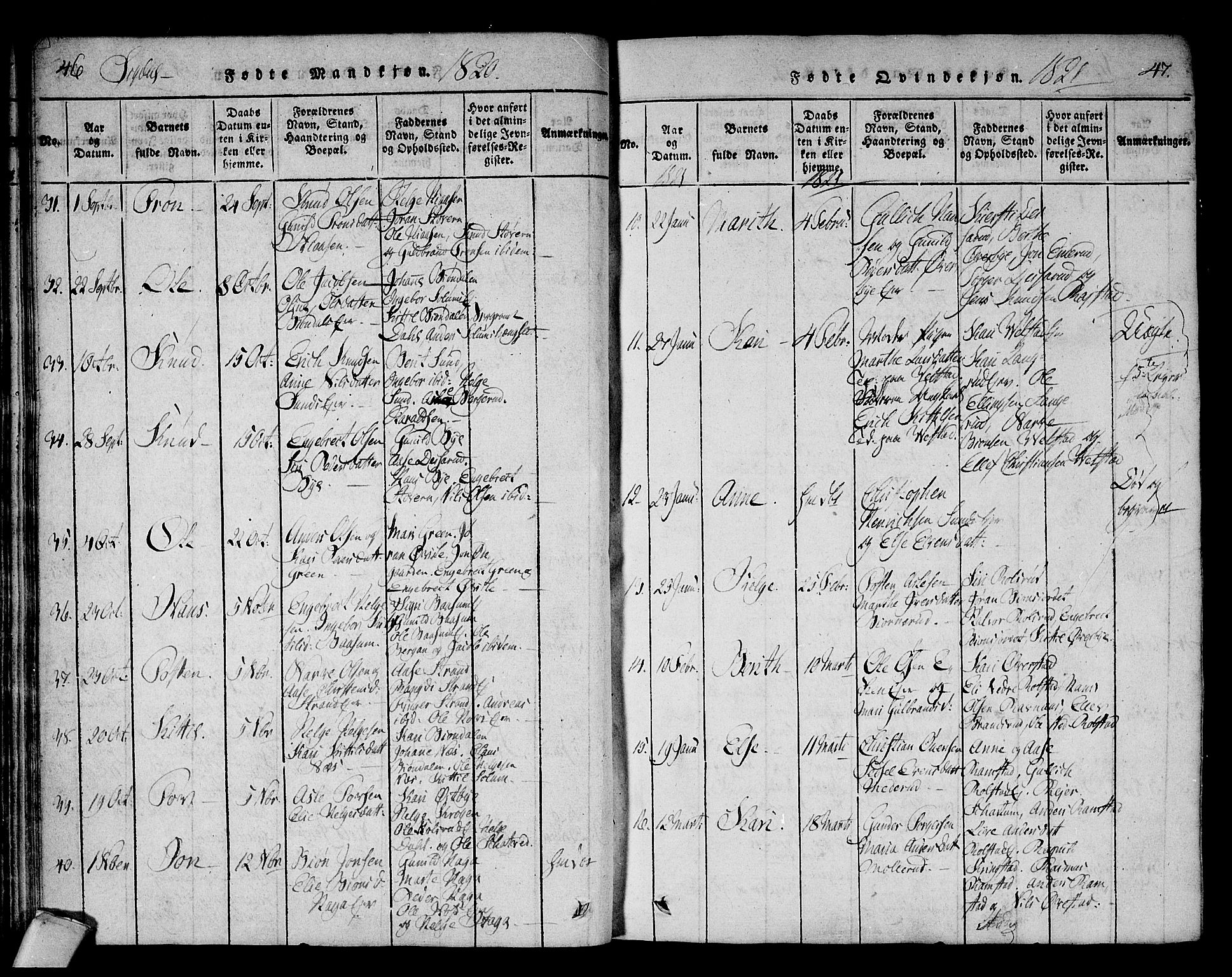 Sigdal kirkebøker, AV/SAKO-A-245/F/Fa/L0005: Parish register (official) no. I 5 /1, 1815-1829, p. 46-47