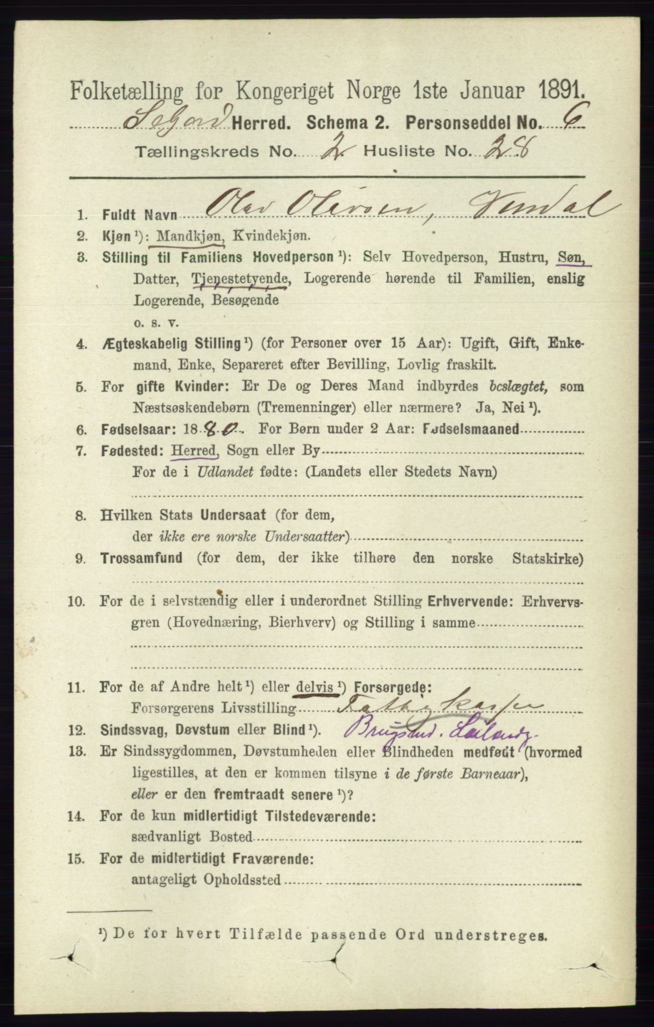 RA, 1891 census for 0828 Seljord, 1891, p. 722