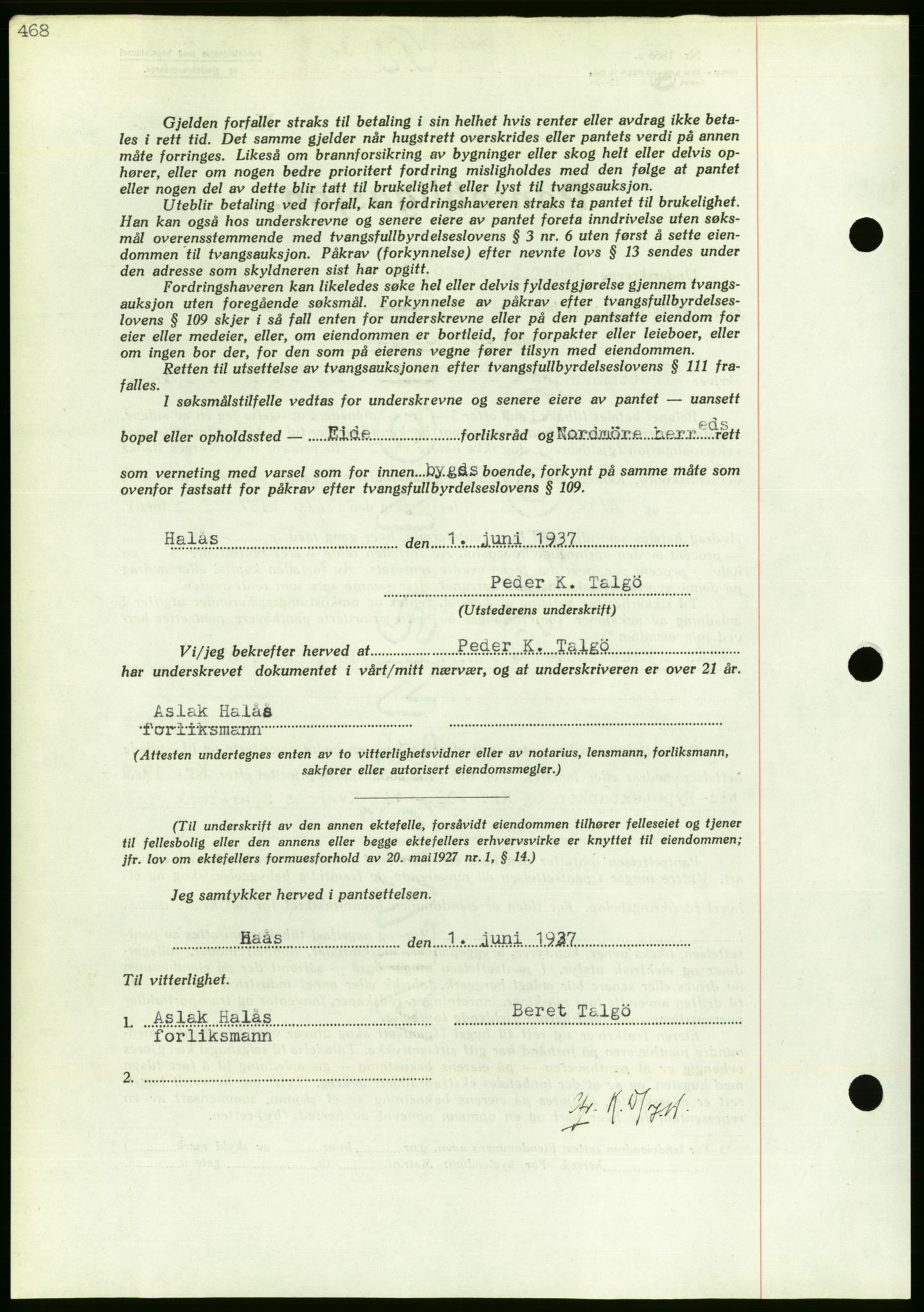 Nordmøre sorenskriveri, AV/SAT-A-4132/1/2/2Ca/L0091: Mortgage book no. B81, 1937-1937, Diary no: : 1519/1937