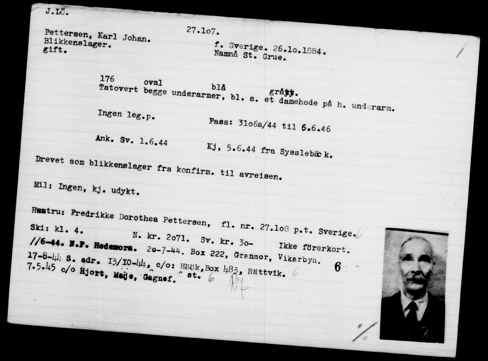 Den Kgl. Norske Legasjons Flyktningskontor, AV/RA-S-6753/V/Va/L0011: Kjesäterkartoteket.  Flyktningenr. 25300-28349, 1940-1945, p. 1906