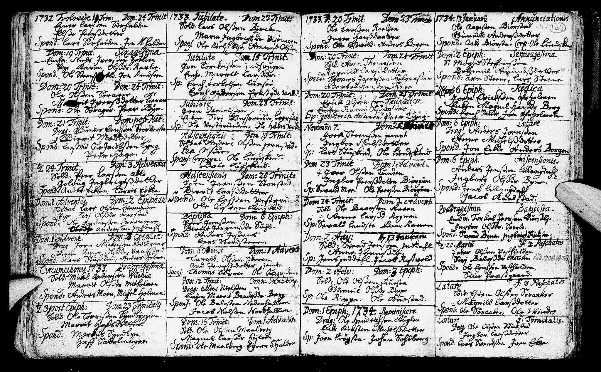 Ministerialprotokoller, klokkerbøker og fødselsregistre - Nord-Trøndelag, SAT/A-1458/723/L0230: Parish register (official) no. 723A01, 1705-1747, p. 103