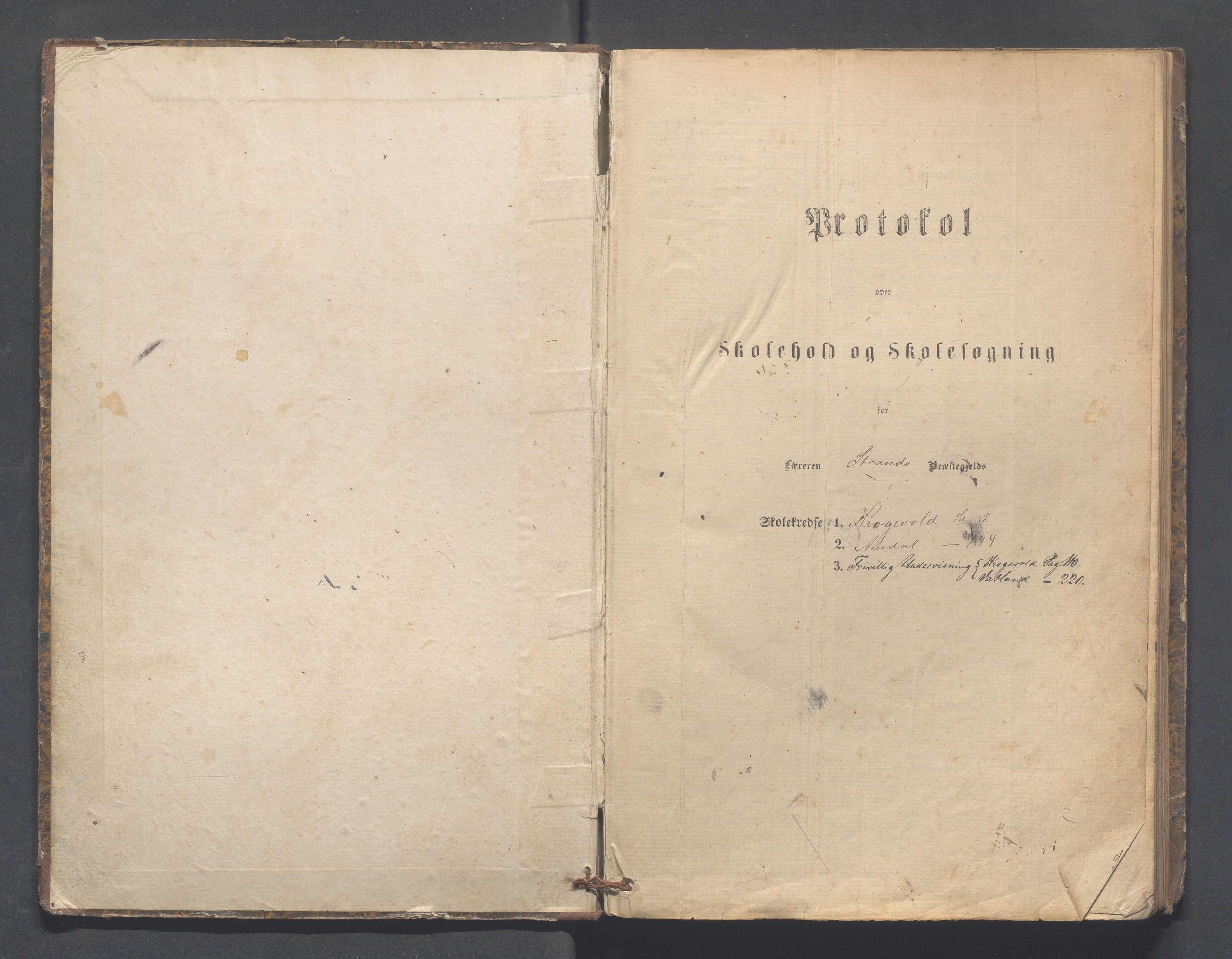 Strand kommune - Fiskå skole, IKAR/A-155/H/L0001: Skoleprotokoll for Krogevoll,Fiskå, Amdal og Vatland krets, 1874-1891