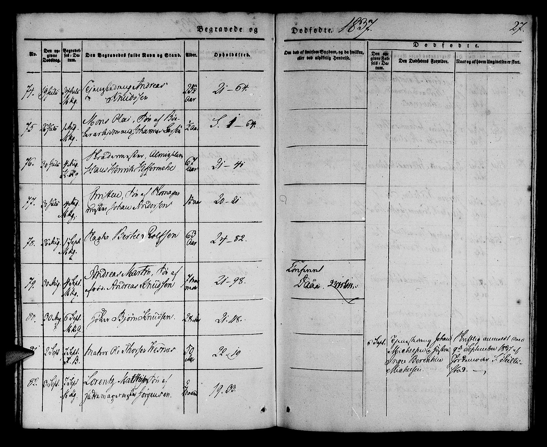 Korskirken sokneprestembete, AV/SAB-A-76101/H/Haa/L0043: Parish register (official) no. E 1, 1834-1848, p. 27