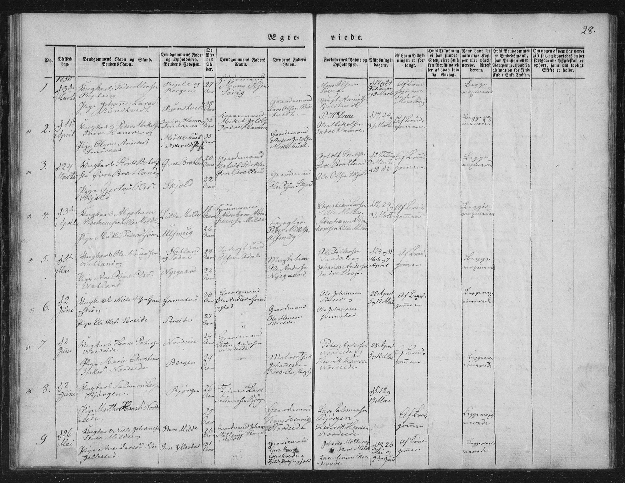 Fana Sokneprestembete, SAB/A-75101/H/Haa/Haaa/L0010: Parish register (official) no. A 10, 1841-1851, p. 28