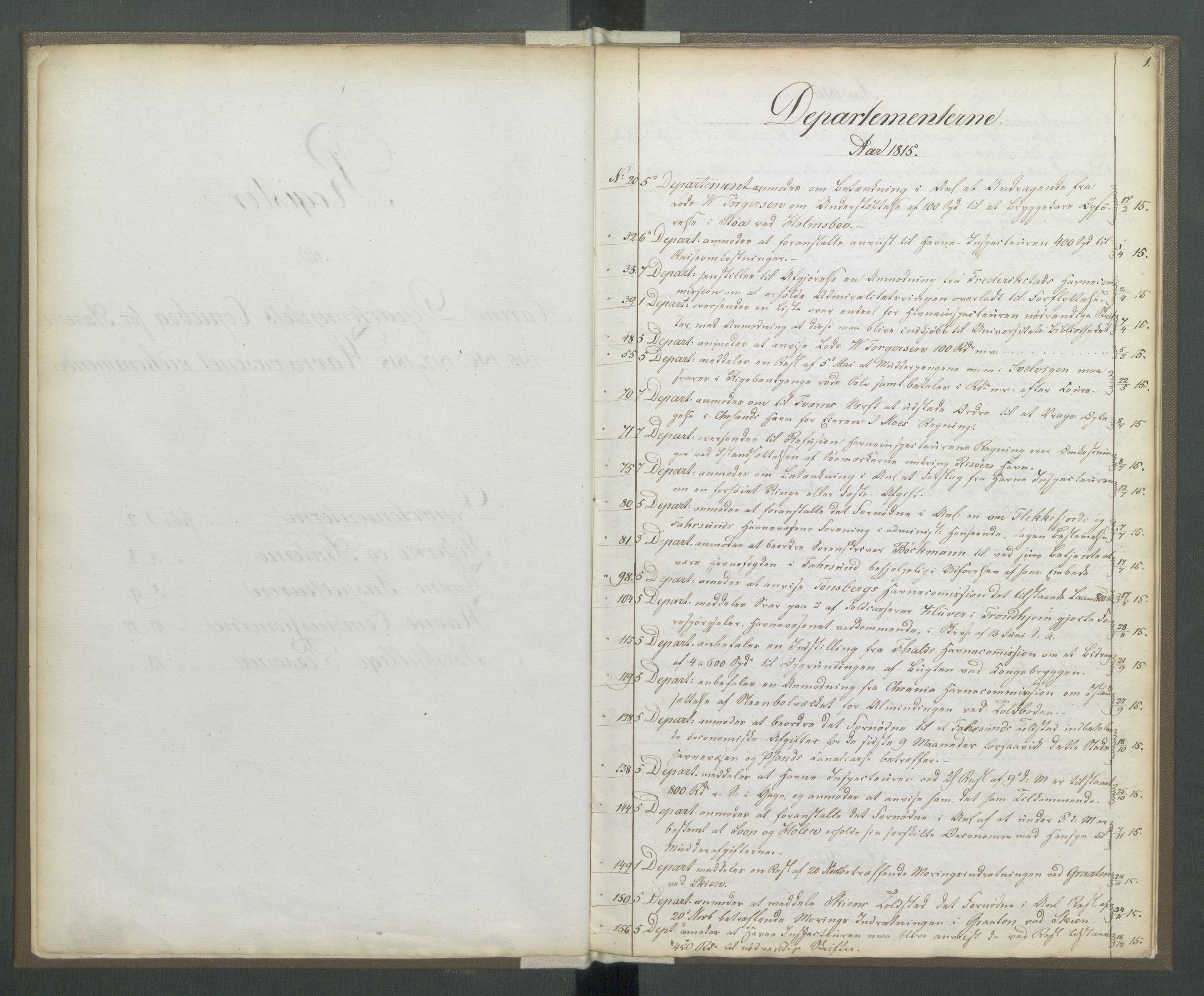 Marinedepartementet/ Marine- og postdepartementet, RA/RAFA-3792/B/Ba/L0005a: Register til Marinedepartementets kopibøker, 1815-1818, p. 1a