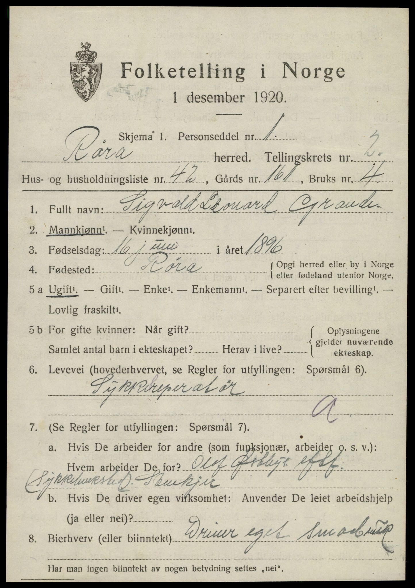 SAT, 1920 census for Røra, 1920, p. 1999