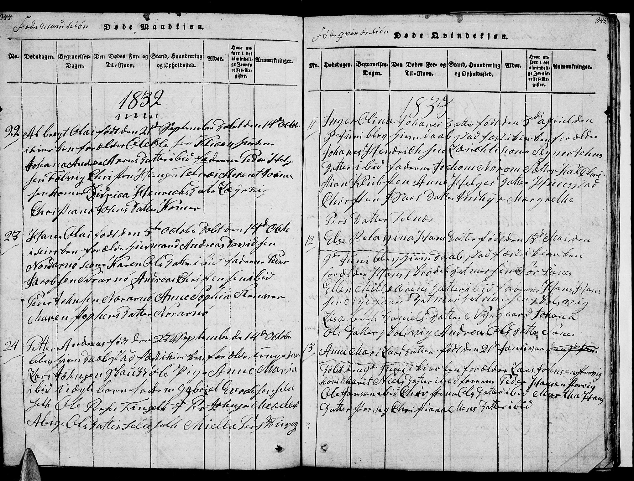 Ministerialprotokoller, klokkerbøker og fødselsregistre - Nordland, AV/SAT-A-1459/805/L0105: Parish register (copy) no. 805C01, 1820-1839, p. 344-345