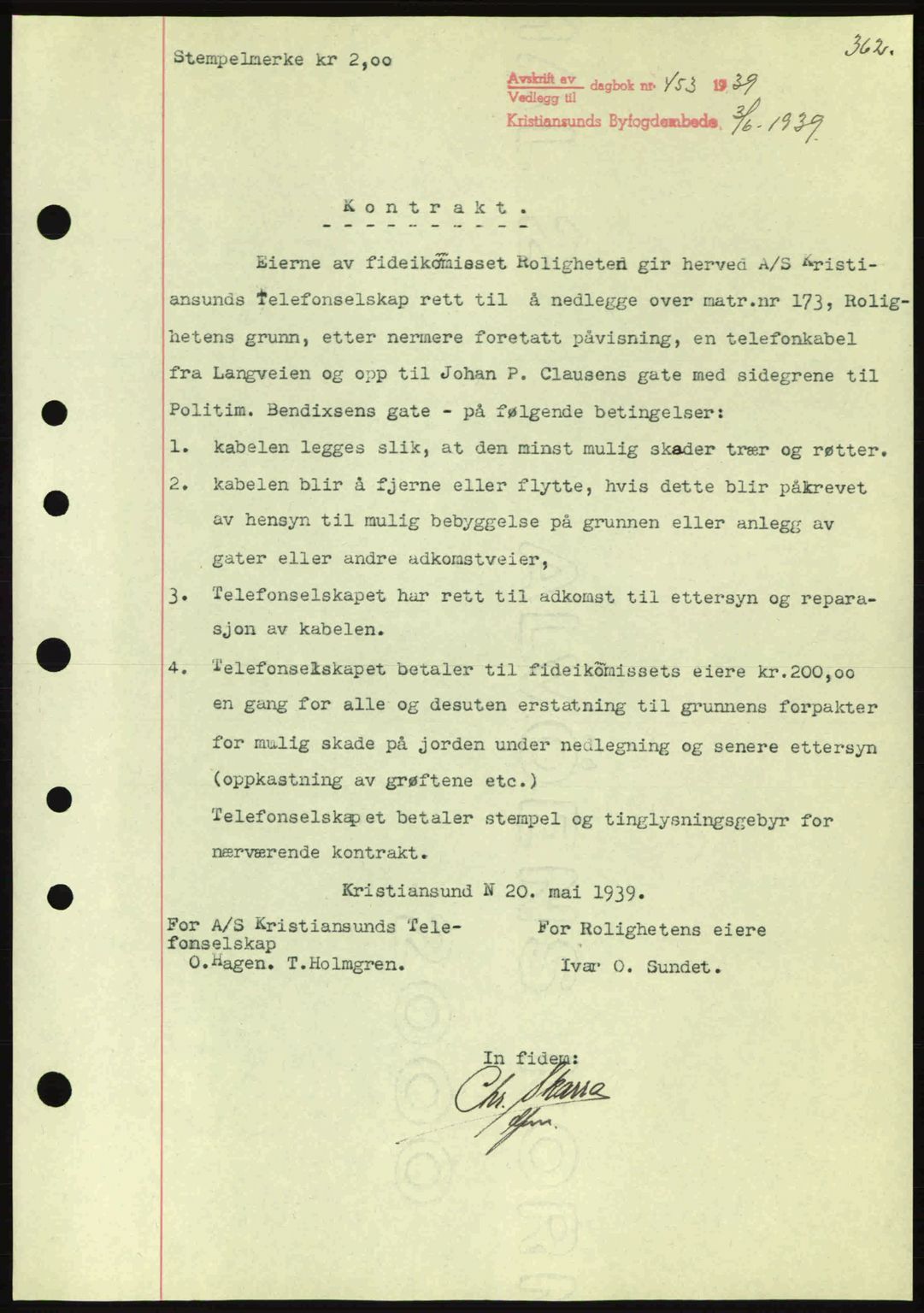 Kristiansund byfogd, SAT/A-4587/A/27: Mortgage book no. 31, 1938-1939, Diary no: : 453/1939