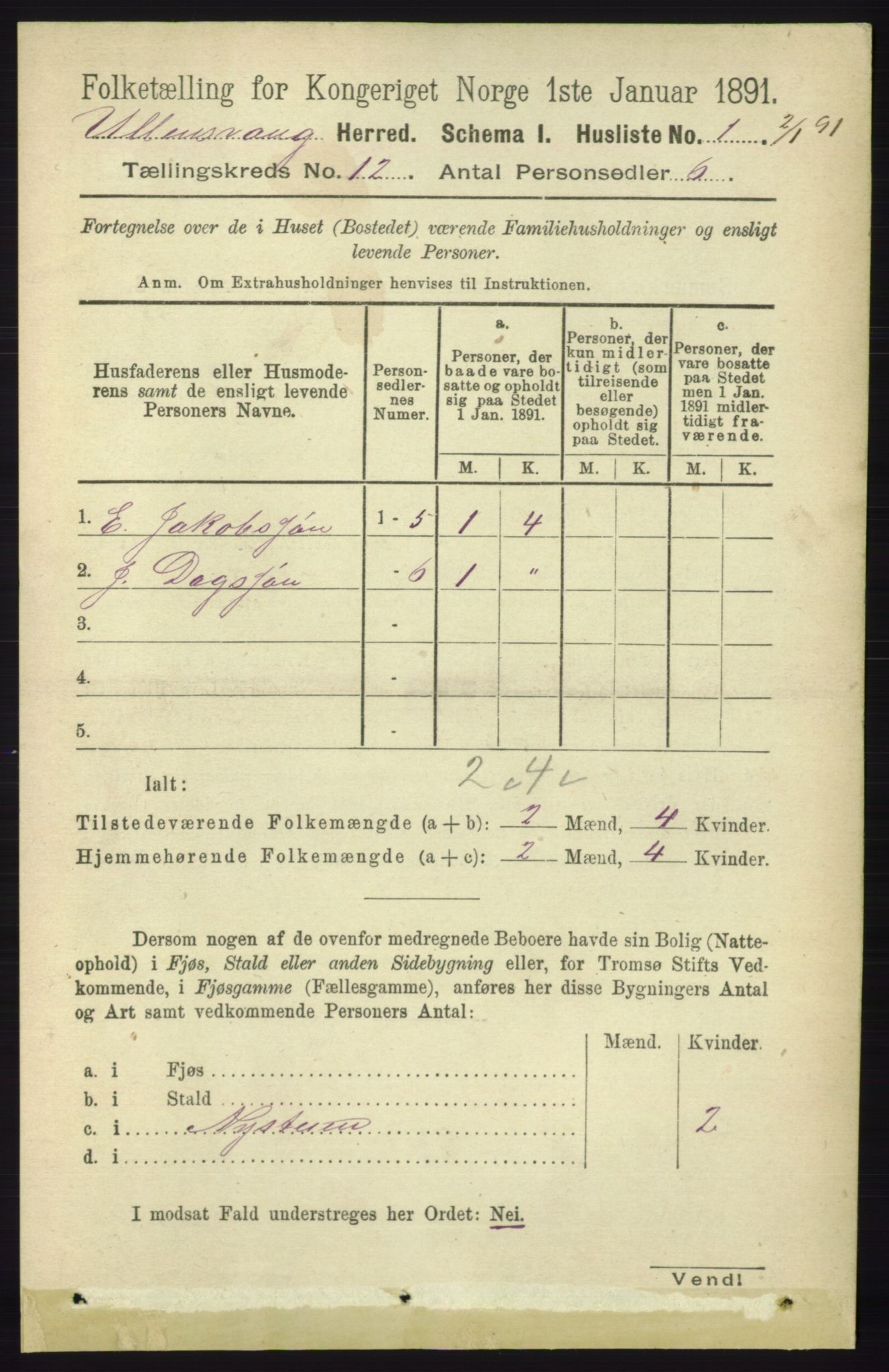 RA, 1891 census for 1230 Ullensvang, 1891, p. 4596