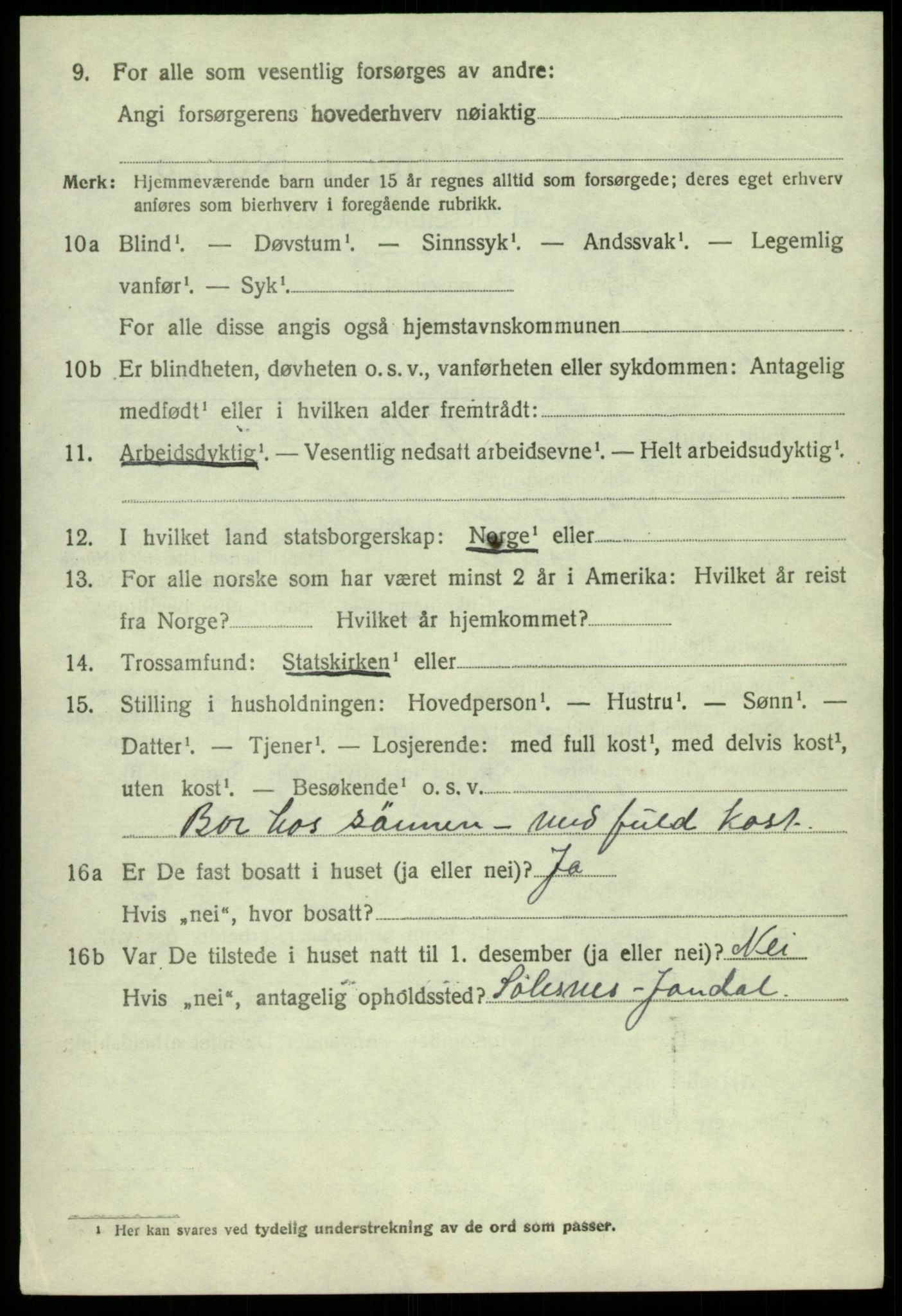 SAB, 1920 census for Jondal, 1920, p. 2219