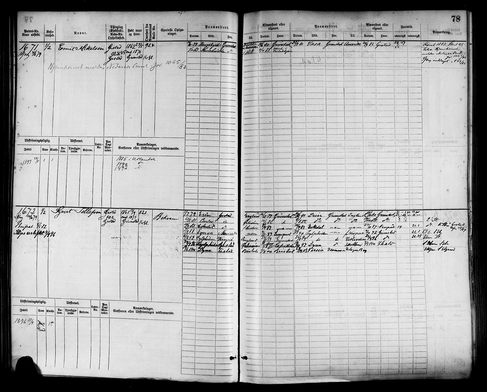 Grimstad mønstringskrets, AV/SAK-2031-0013/F/Fb/L0003: Hovedrulle nr 1517-2276, F-6, 1877-1888, p. 84