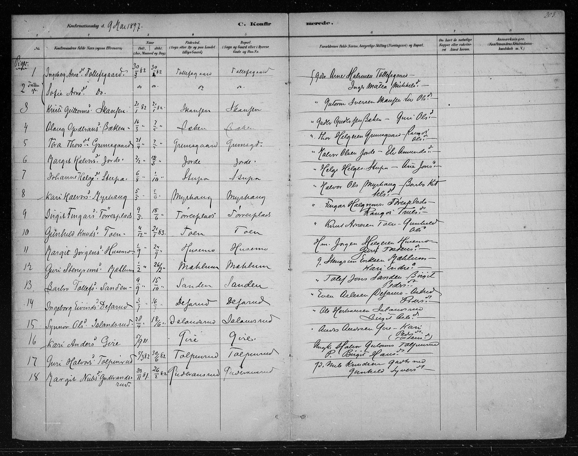 Nes kirkebøker, AV/SAKO-A-236/F/Fa/L0012: Parish register (official) no. 12, 1881-1917, p. 203