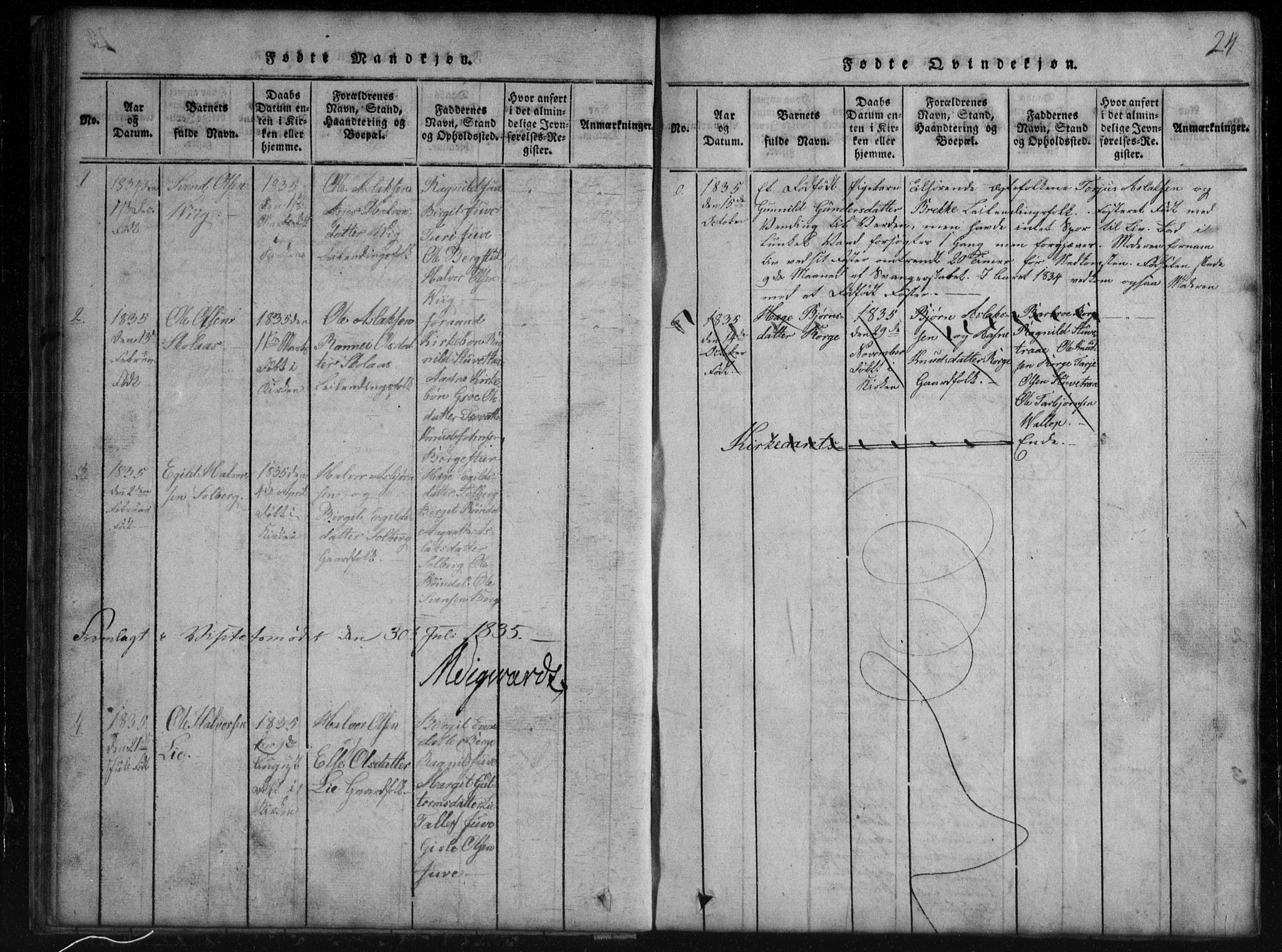 Rauland kirkebøker, SAKO/A-292/G/Gb/L0001: Parish register (copy) no. II 1, 1815-1886, p. 24
