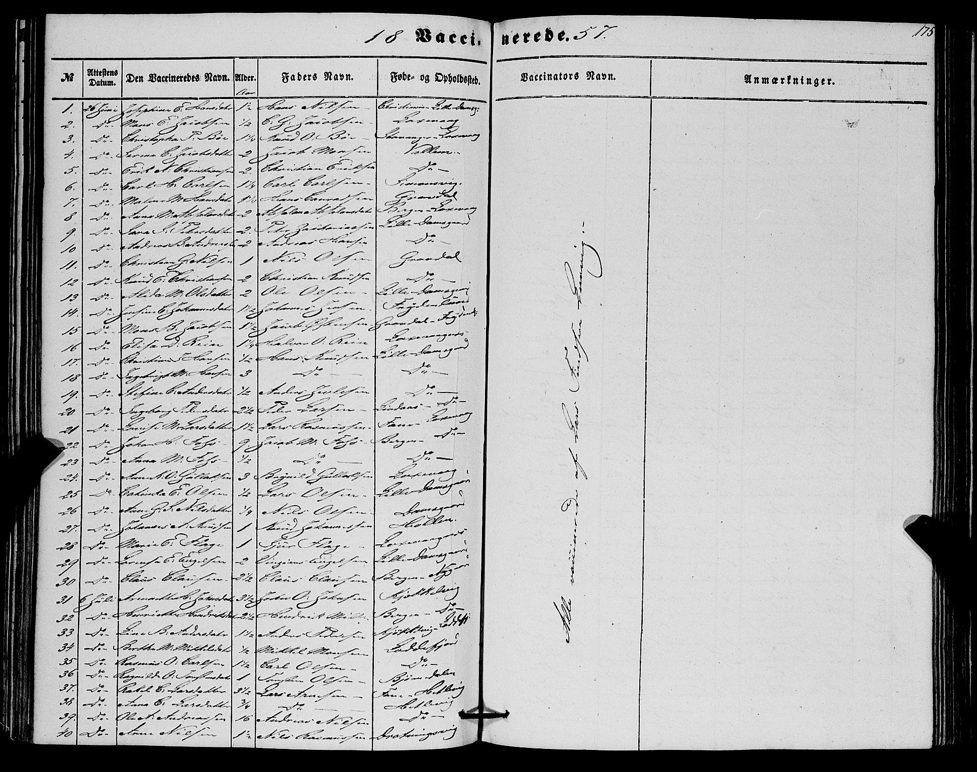 Askøy Sokneprestembete, SAB/A-74101/H/Ha/Haa/Haaa/L0012: Parish register (official) no. A 12, 1855-1877, p. 175