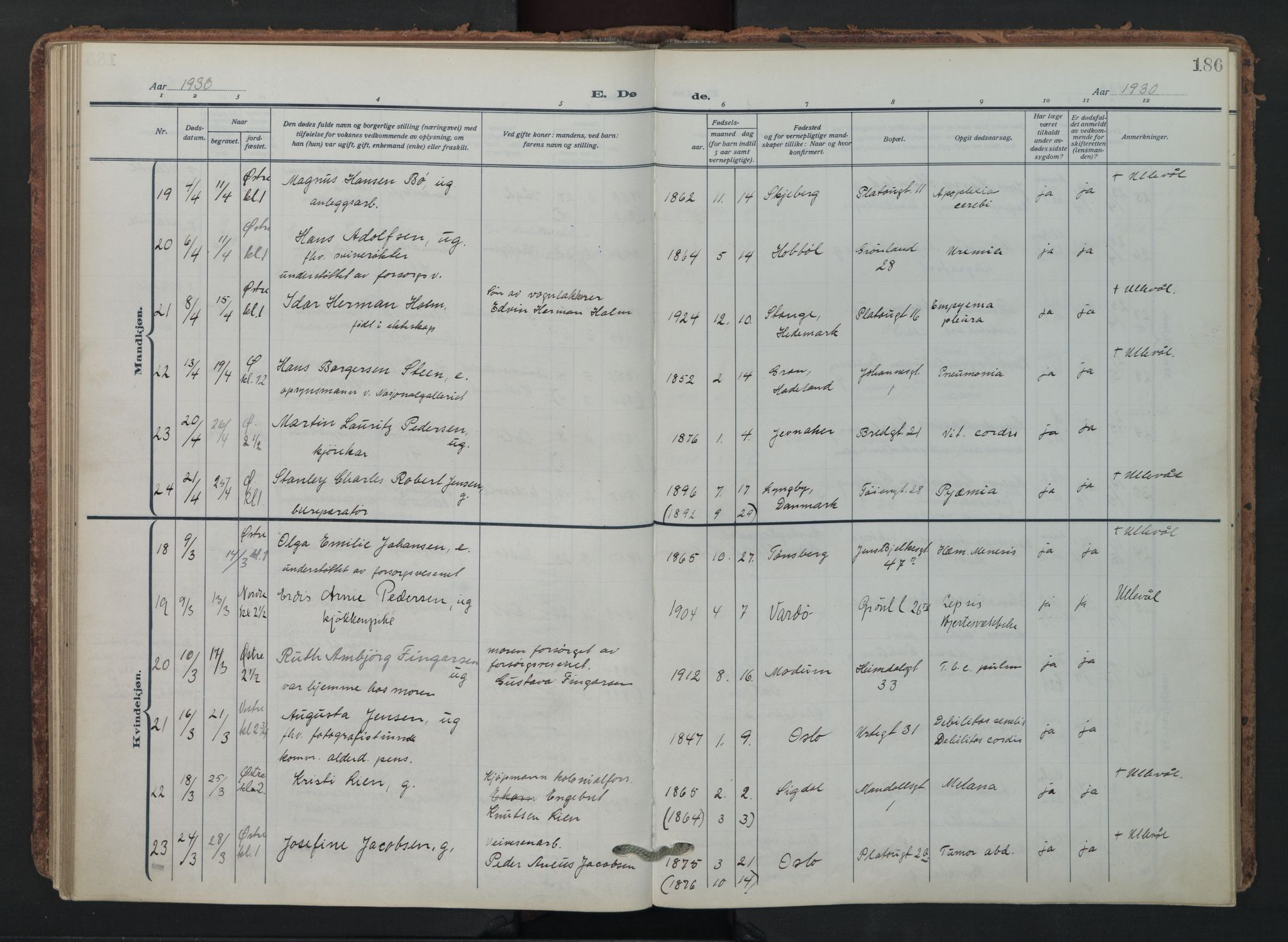 Grønland prestekontor Kirkebøker, AV/SAO-A-10848/F/Fa/L0019: Parish register (official) no. 19, 1918-1938, p. 186