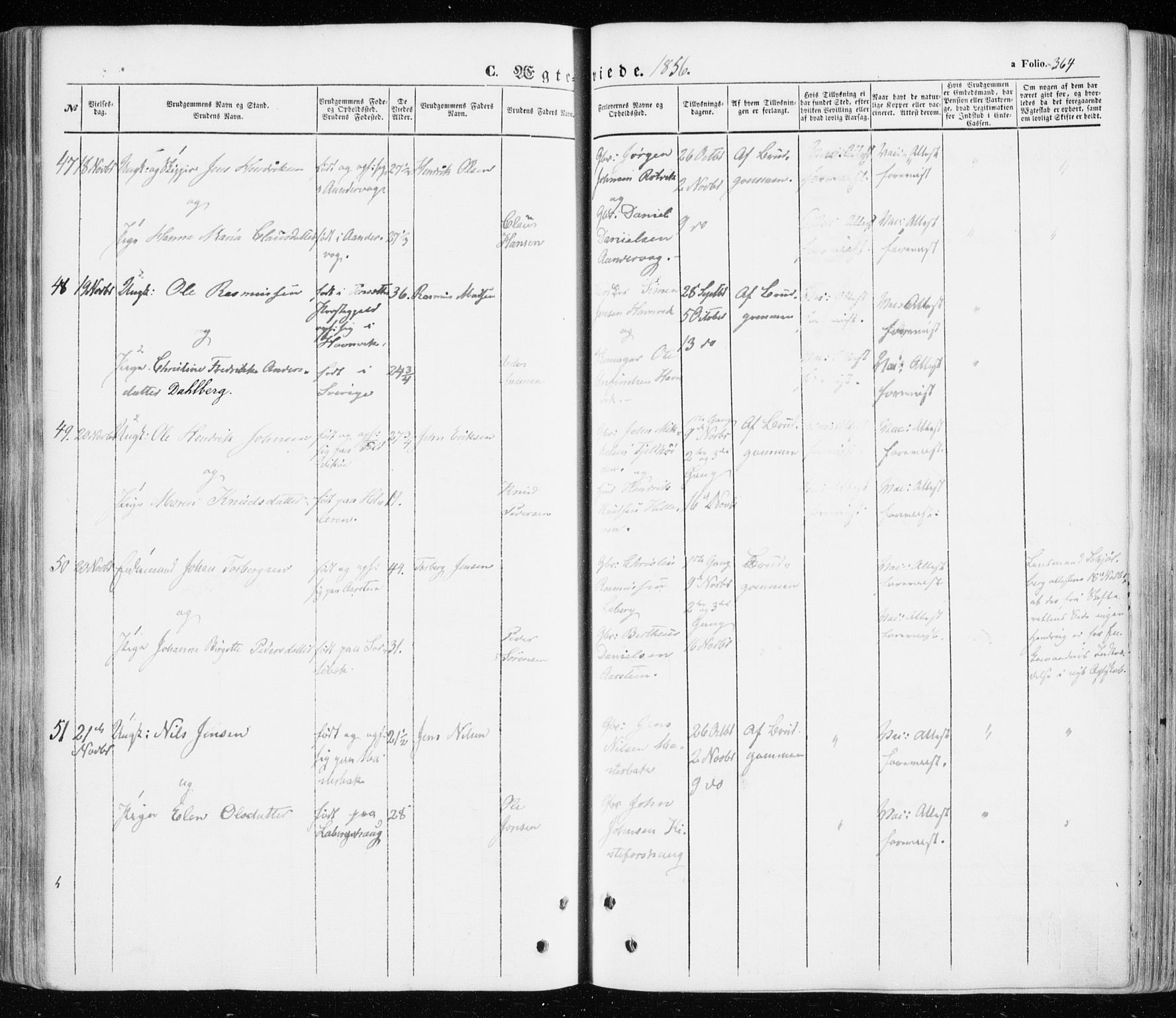 Ibestad sokneprestembete, AV/SATØ-S-0077/H/Ha/Haa/L0008kirke: Parish register (official) no. 8, 1850-1859, p. 364