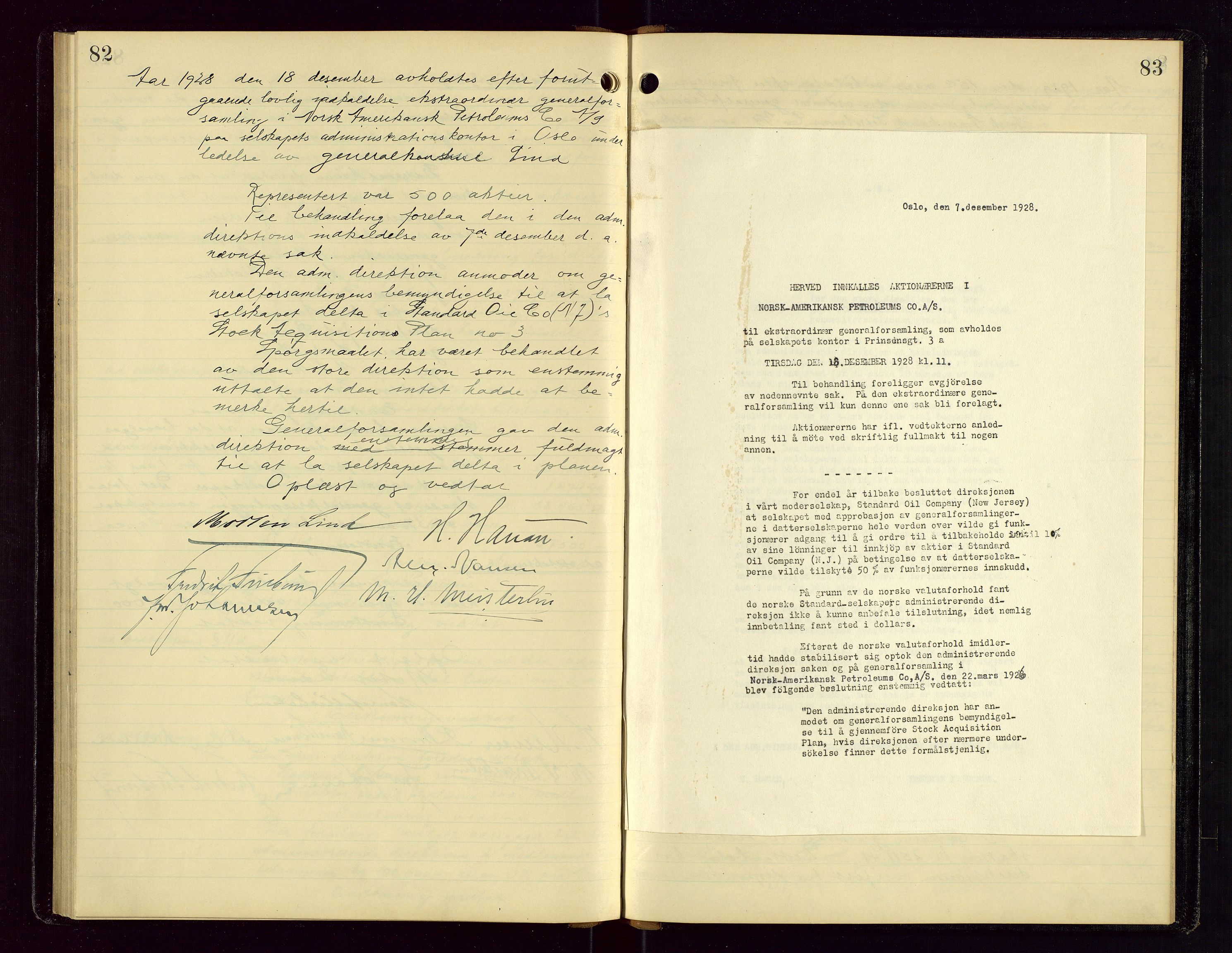 PA 1535 - Norsk-Amerikansk Petroleumscompani A/S, AV/SAST-A-101955/A/Aa/L0001/0001: Styre- og generalforsamlingsprotokoller / Styre - Generalforsamling, 1906-1931, p. 82-83