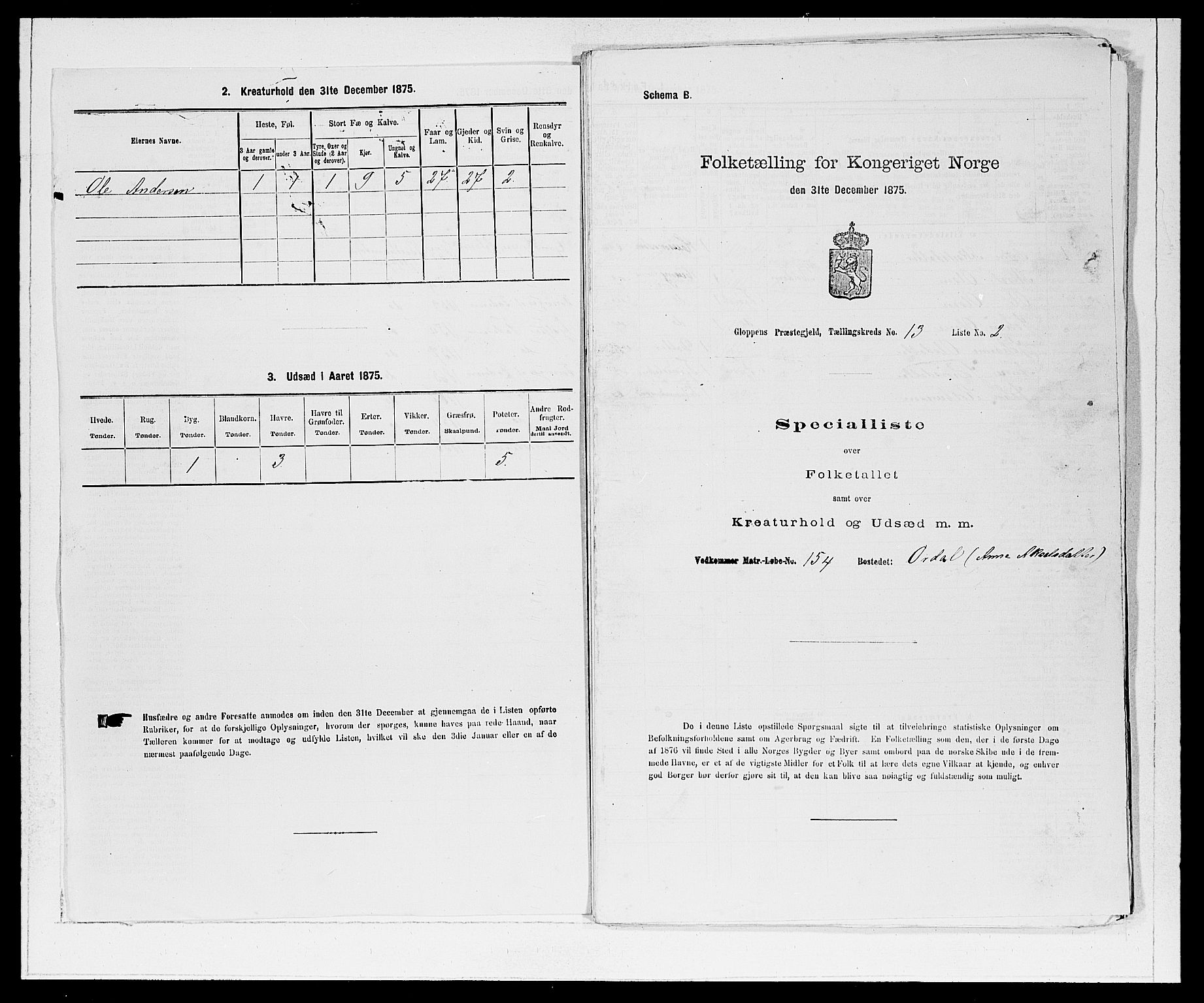 SAB, 1875 Census for 1445P Gloppen, 1875, p. 1394