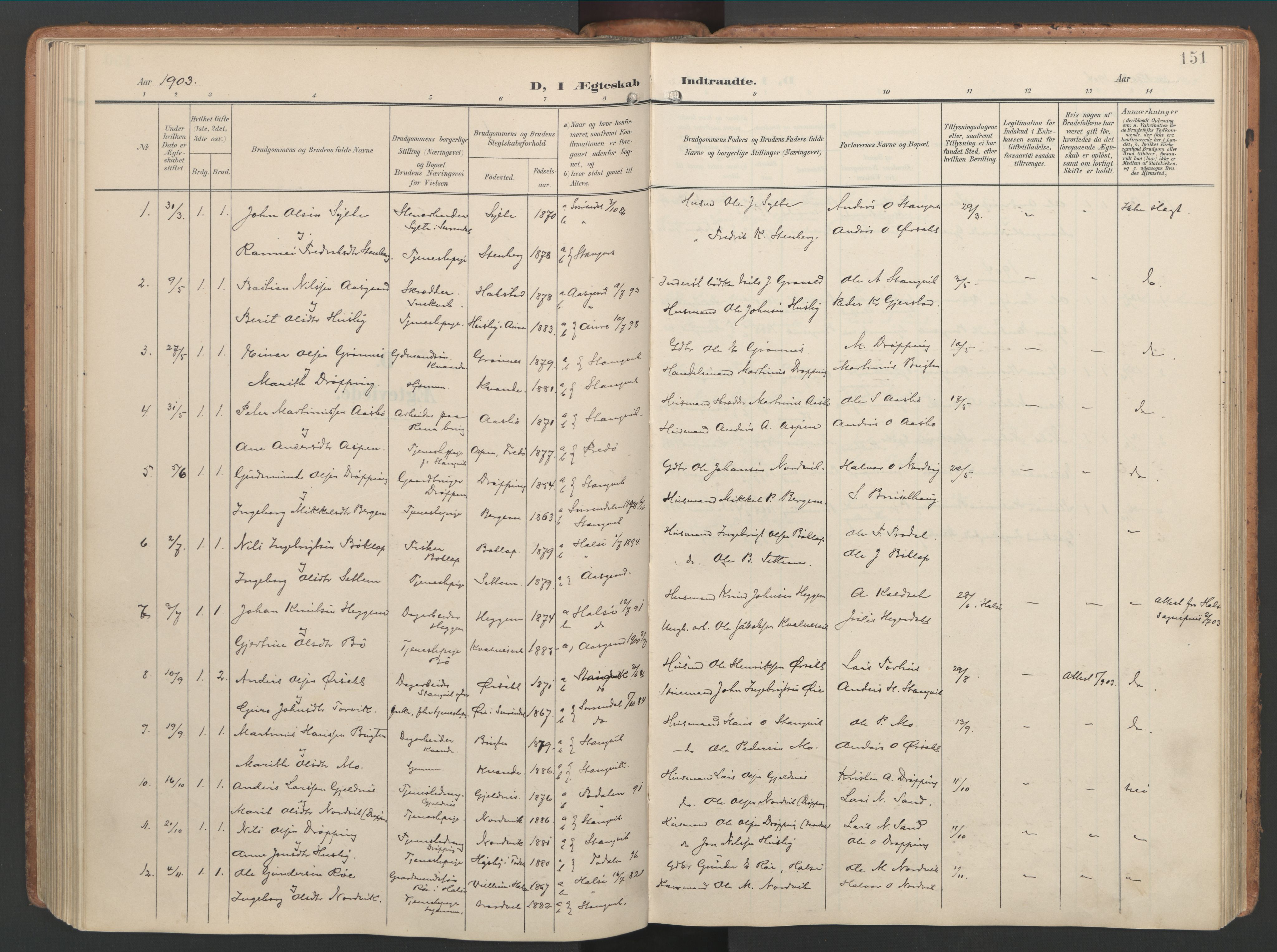 Ministerialprotokoller, klokkerbøker og fødselsregistre - Møre og Romsdal, AV/SAT-A-1454/592/L1030: Parish register (official) no. 592A08, 1901-1925, p. 151