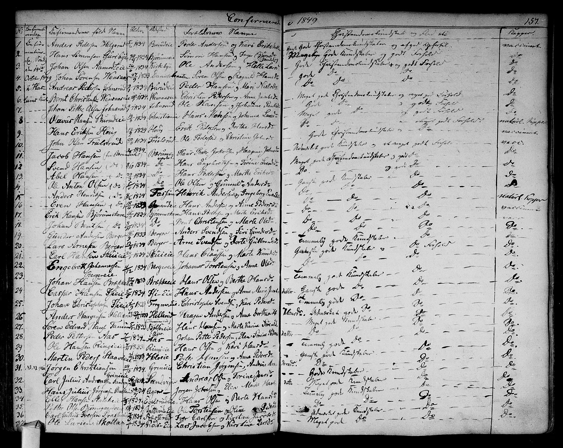 Asker prestekontor Kirkebøker, SAO/A-10256a/F/Fa/L0009: Parish register (official) no. I 9, 1825-1878, p. 157